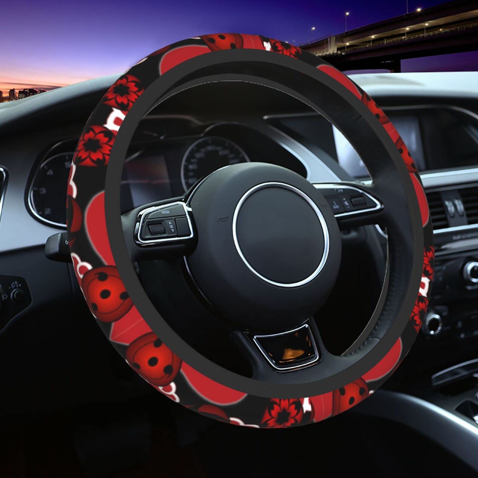 3D Printed Red Abstract Cloud Steering Wheel Cover - Universal 15 Inch Car Accessories for Men & Women - Japanese Anime Inspired Wheel Protector - Comfortable & Protective Case for SUV Sedan - Perfect for Car Decor & Anime Enthusiasts - Ideal for Daily Commute & Road Trips