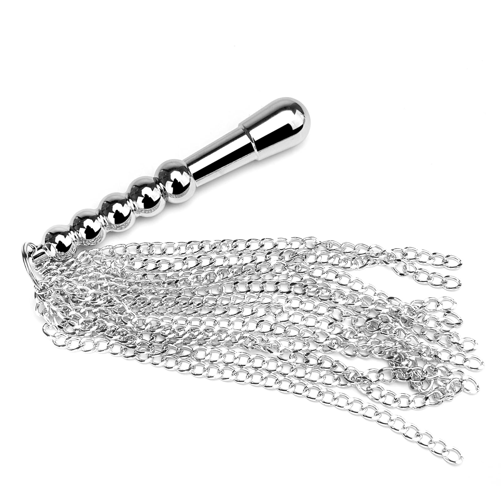 BDSM Whip & Anal Plug Set - Metal Iron Chain Sex Toy for Couples, Adult Bondage & Training - Perfect for Spicing Up Your Bedroom & BDSM Play (Silvery)