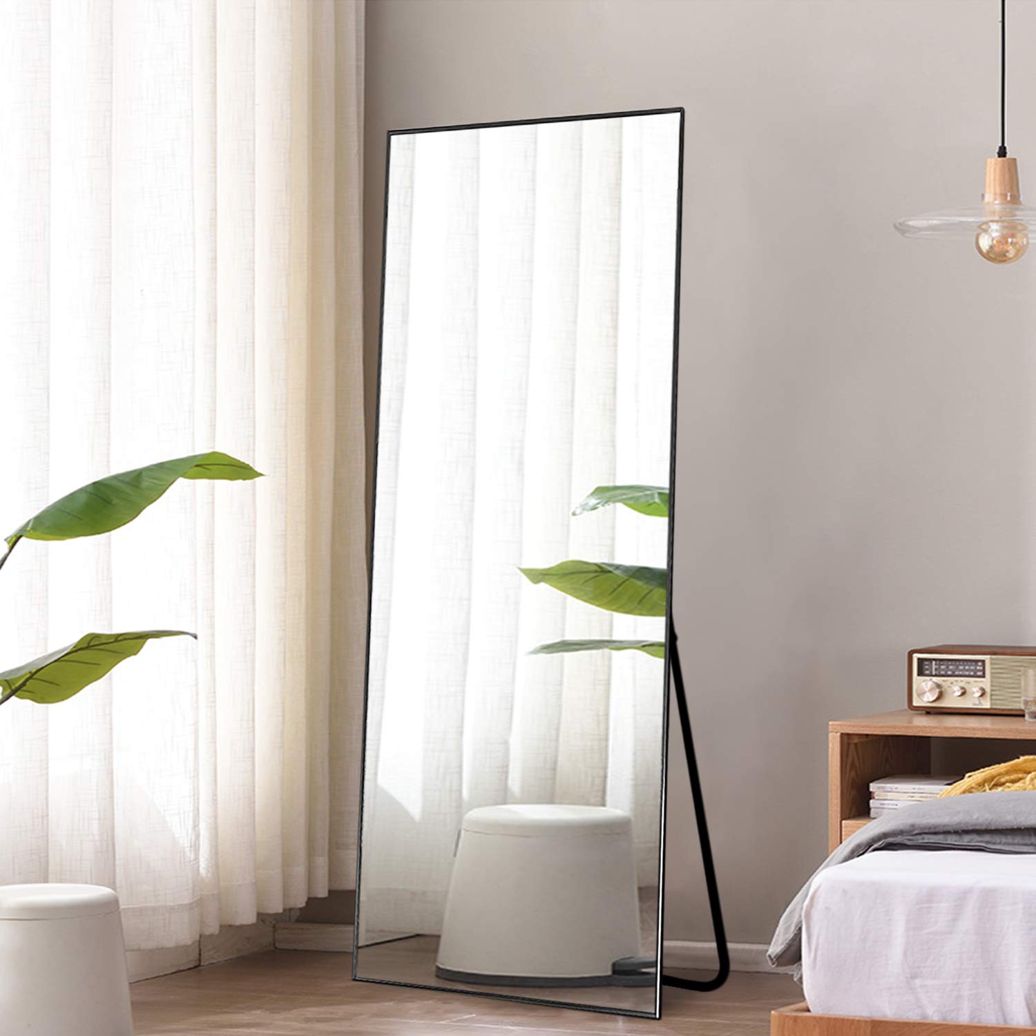 MAYEERTY Full Length Floor Mirror - Large 65x22 Inch Standing Mirror with Metal Frame for Bedroom & Bathroom Decor - Wall Mounted or Freestanding - Perfect for Dressing Room, Gym, and Home Staging (Black)