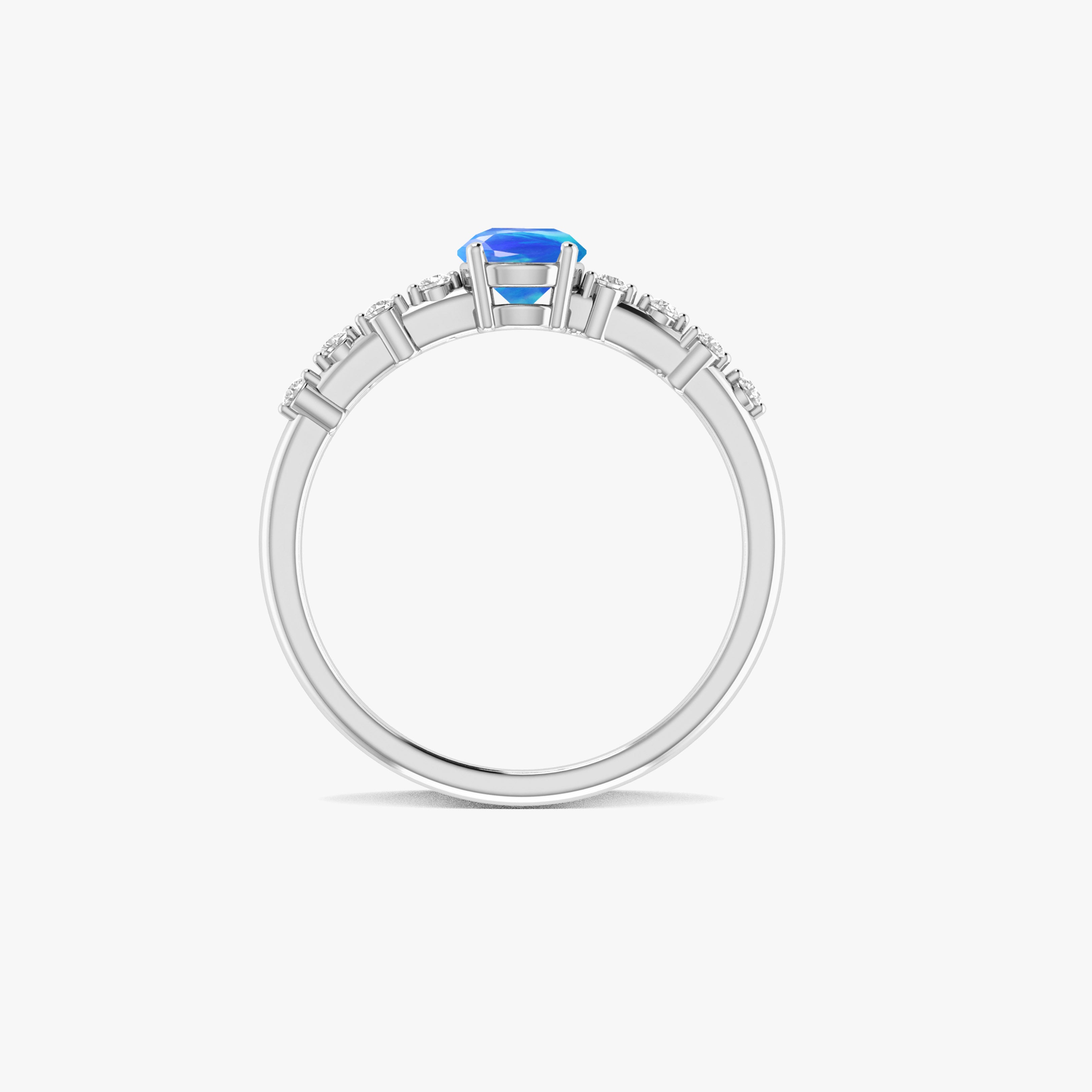 Natural Blue Opal Round Stone Minimalist Solitaire Ring with Accent Diamonds - Elegant Dainty Jewelry for Women, Perfect for Engagement, Wedding, Anniversary & Everyday Wear