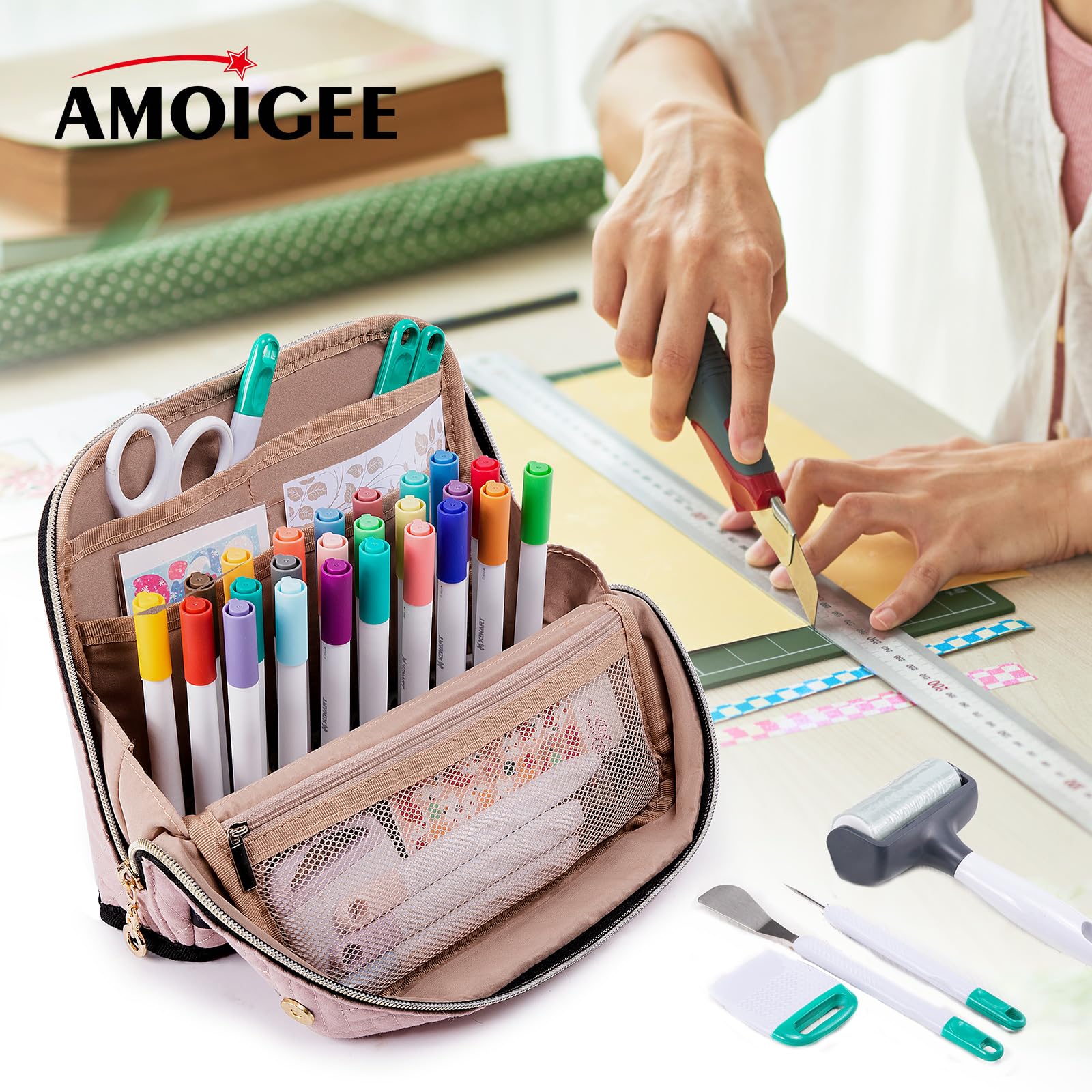 AMOIGEE Stand-Up Tool Organizer with Removable Pen Holder - Compatible with Cricut Pens & Tools - Craft Storage Organizer for Cricut Accessories - Perfect for Markers, Scissors & Craft Supplies - Ideal for Craft Rooms, DIY Projects & Scrapbooking