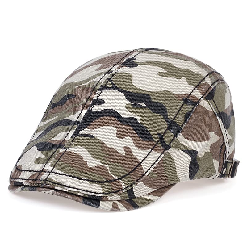 Stylish Cotton Cowboy Hat & Camouflage Flat Cap - Men's Fashion Newsboy Beret for Hip Hop, Sports & Outdoor Activities (Army Green, One Size) - Perfect for Concerts, Hiking and Streetwear Fashion