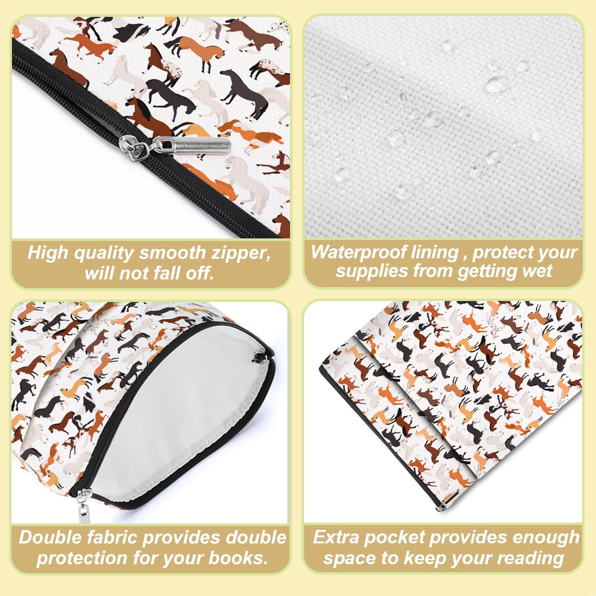 Cute Horse Print Book Sleeve Cover - Perfect Gift for Girls, Women & Book Lovers - Ideal for Sister, Daughter & Friends - Great for Christmas, Birthday & Graduation - Protects Books in Bags & While Reading - Animal Lovers Gift for Book Club Members & Students