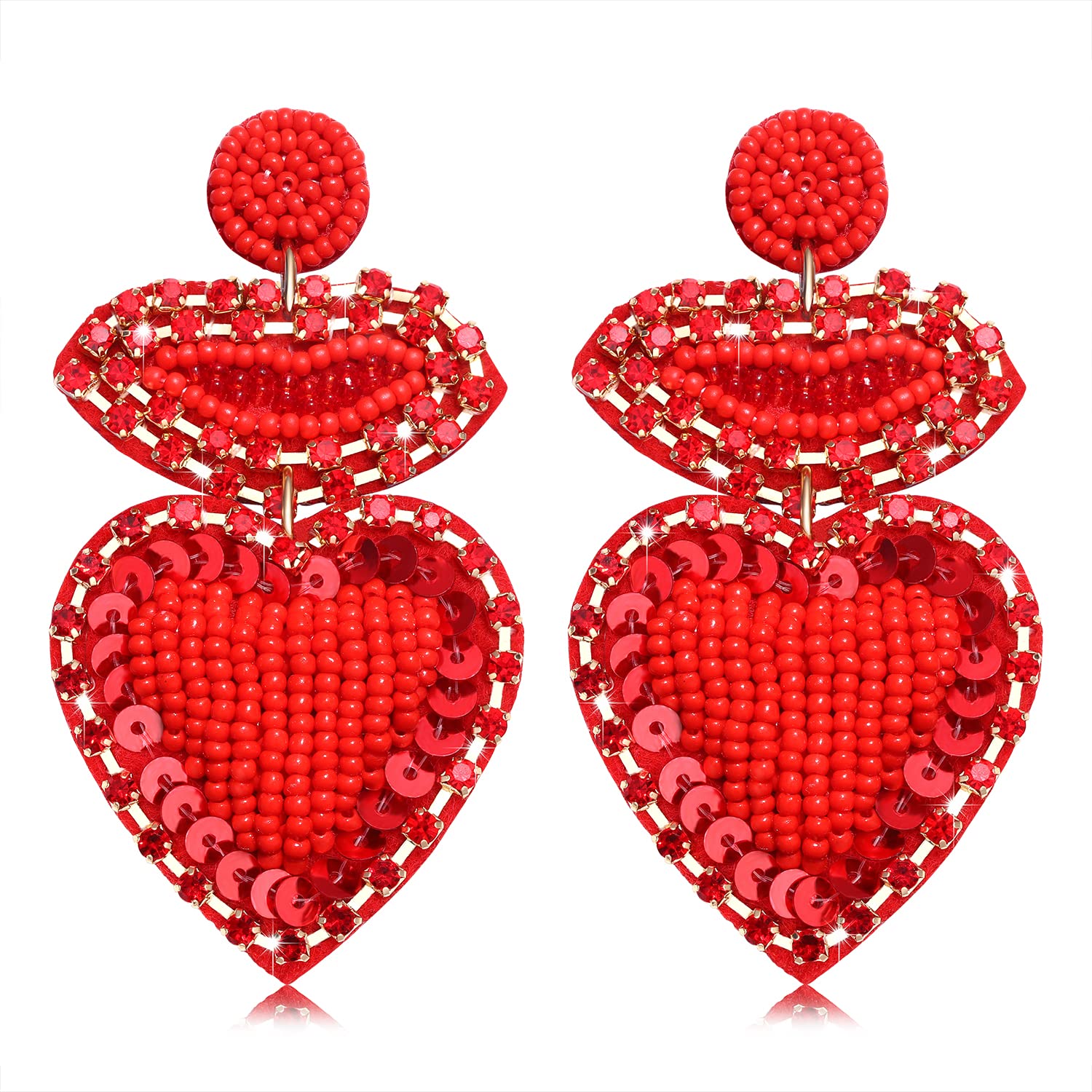 Handmade Beaded Valentine Earrings - Romantic Rhinestone Heart Drop Dangle Earrings for Women | Valentine’s Day Gifts, Anniversary Jewelry | Perfect for Date Nights, Weddings & Special Occasions