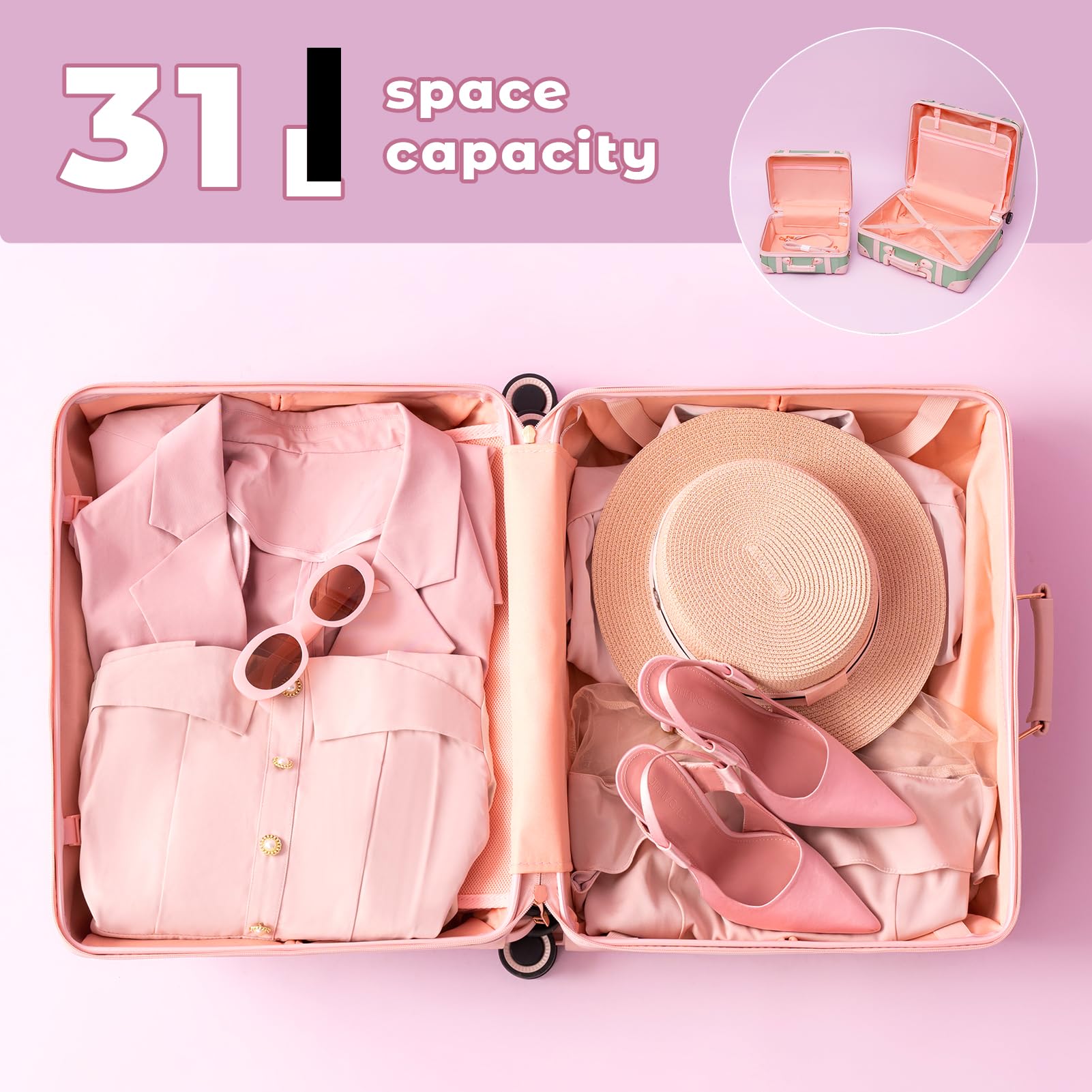 Vintage Luggage Set with Wheels - Retro Suitcase & Travel Trunk Set for Women & Men | Durable Spinner Carry-On for Air Travel, Weekend Getaways & Business Trips