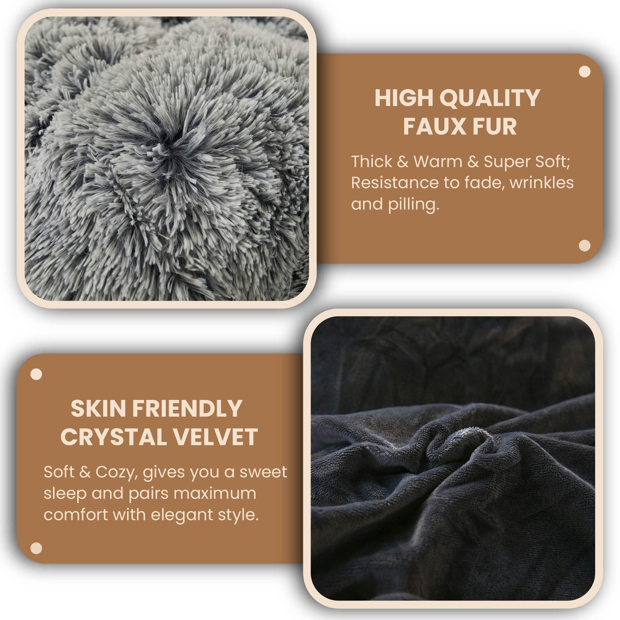 Luxury Shaggy Faux Fur Duvet Cover Set - Soft 3-Piece Queen Size Comforter Cover with Zipper Closure (Grey Ombre) | Cozy Bedding for Winter Nights & Stylish Home Decor