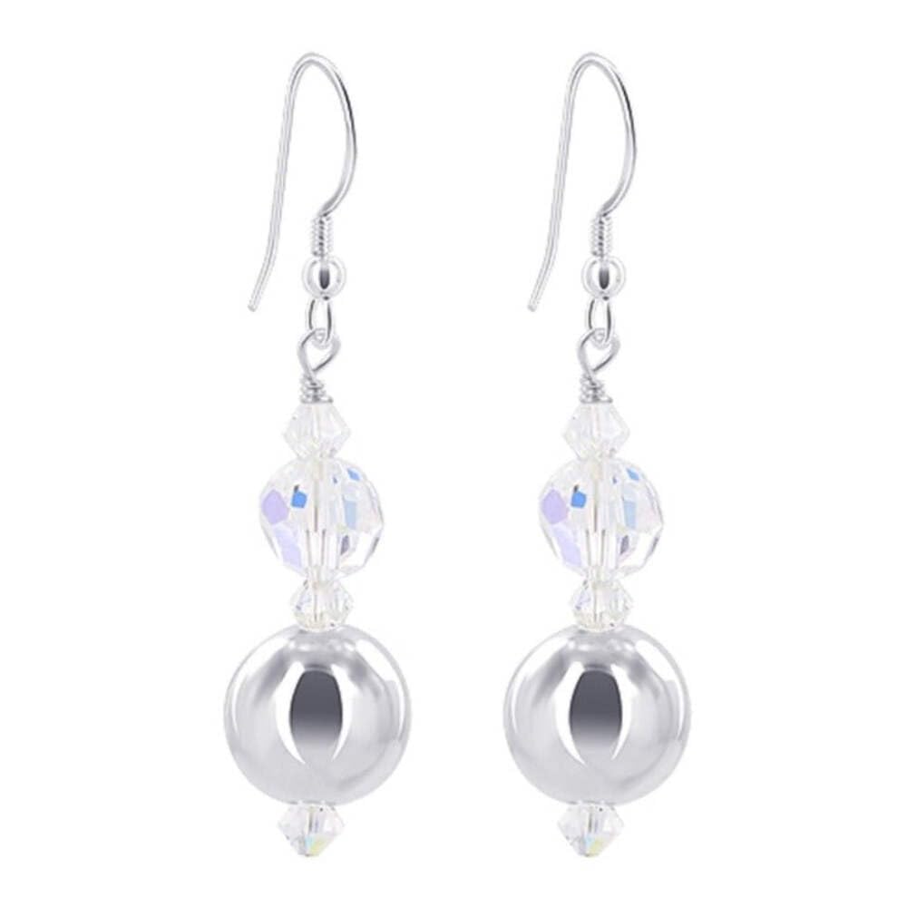 Handmade 925 Sterling Silver Drop Earrings for Women with Clear AB Austrian Crystals - Elegant Round Ball Design for Parties, Weddings & Special Occasions