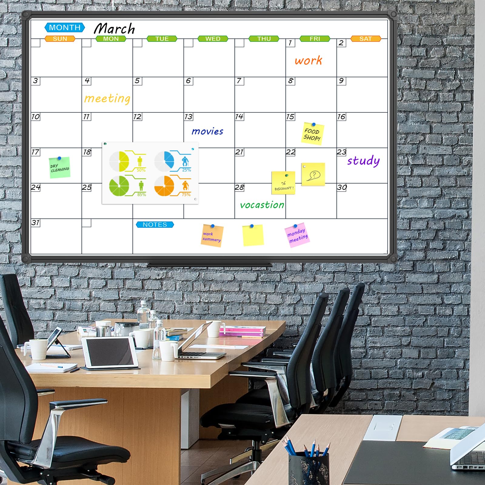 JILoffice 48 x 36 Inch Magnetic Dry Erase Calendar Whiteboard - Monthly Planner with Black Aluminum Frame for Office, Home & School - Perfect for Scheduling, Meetings & Classroom Organization