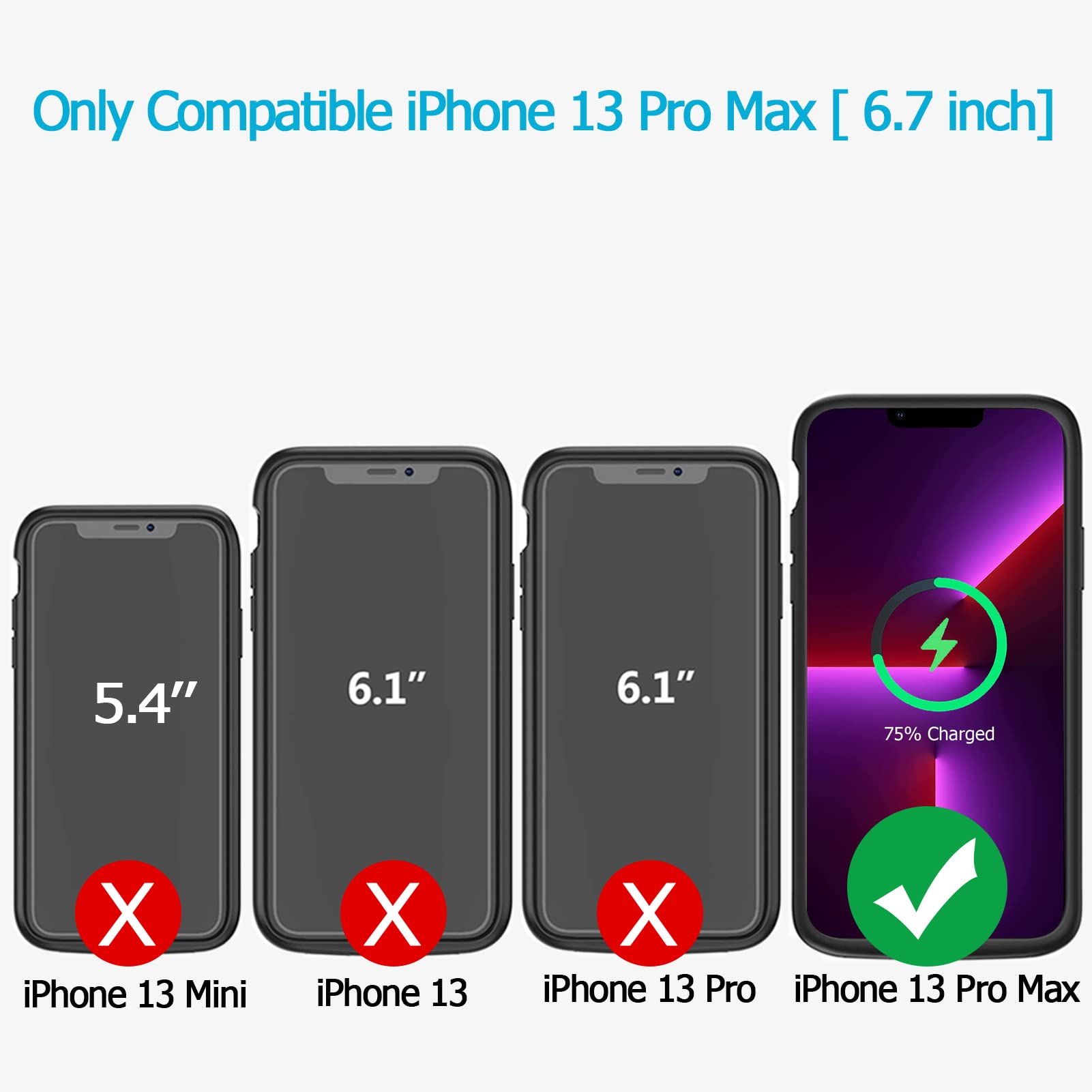 10800mAh Battery Case for iPhone 13 Pro Max (6.7 inch) - Wireless Charging Compatible, CarPlay Support, Portable Protective Rechargeable Charger (Black) | Perfect for Travel, Outdoor Activities & Daily Use
