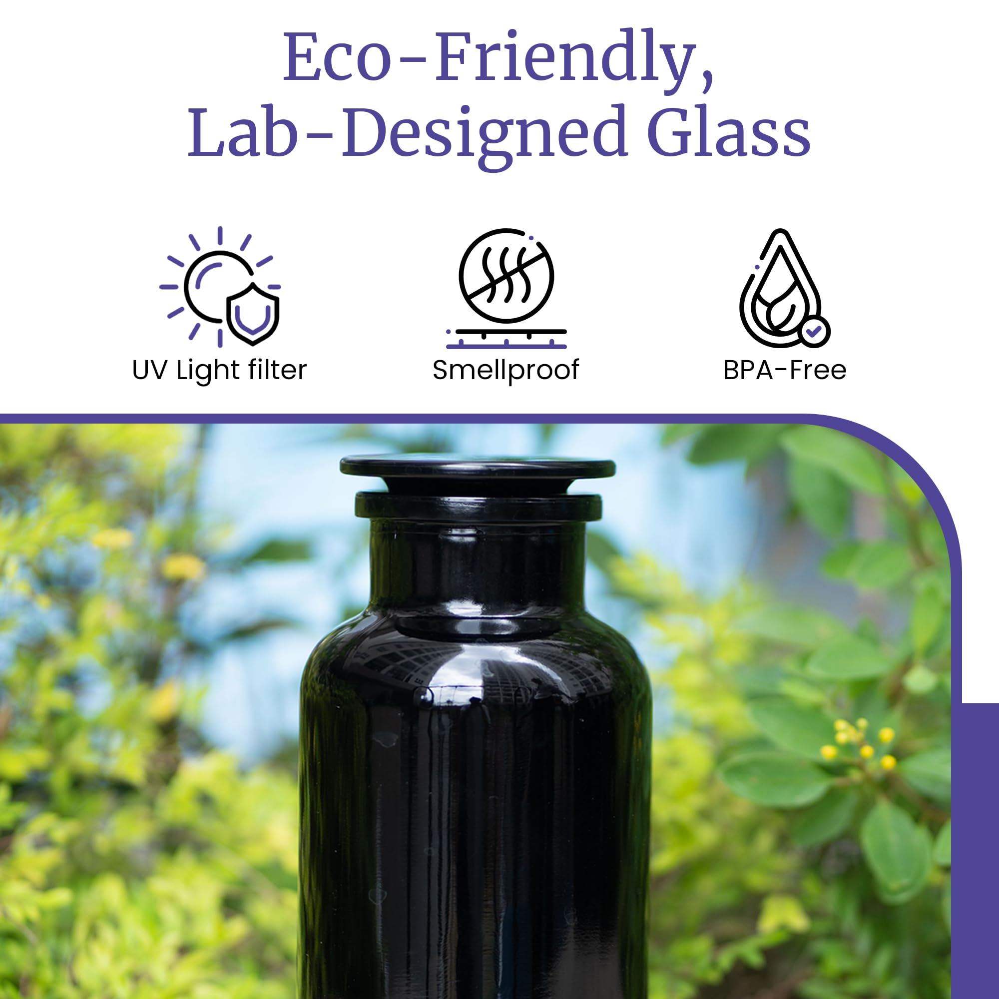 **Infinity Jars 250ml (8.4 Fl oz) Round Black UV Glass Apothecary Jar with Airtight Lid - Smell Proof, Refillable Storage for Tea, Spices, Herbs & Dried Goods | Perfect for Kitchen, Pantry & DIY Organizing (3-Pack)**