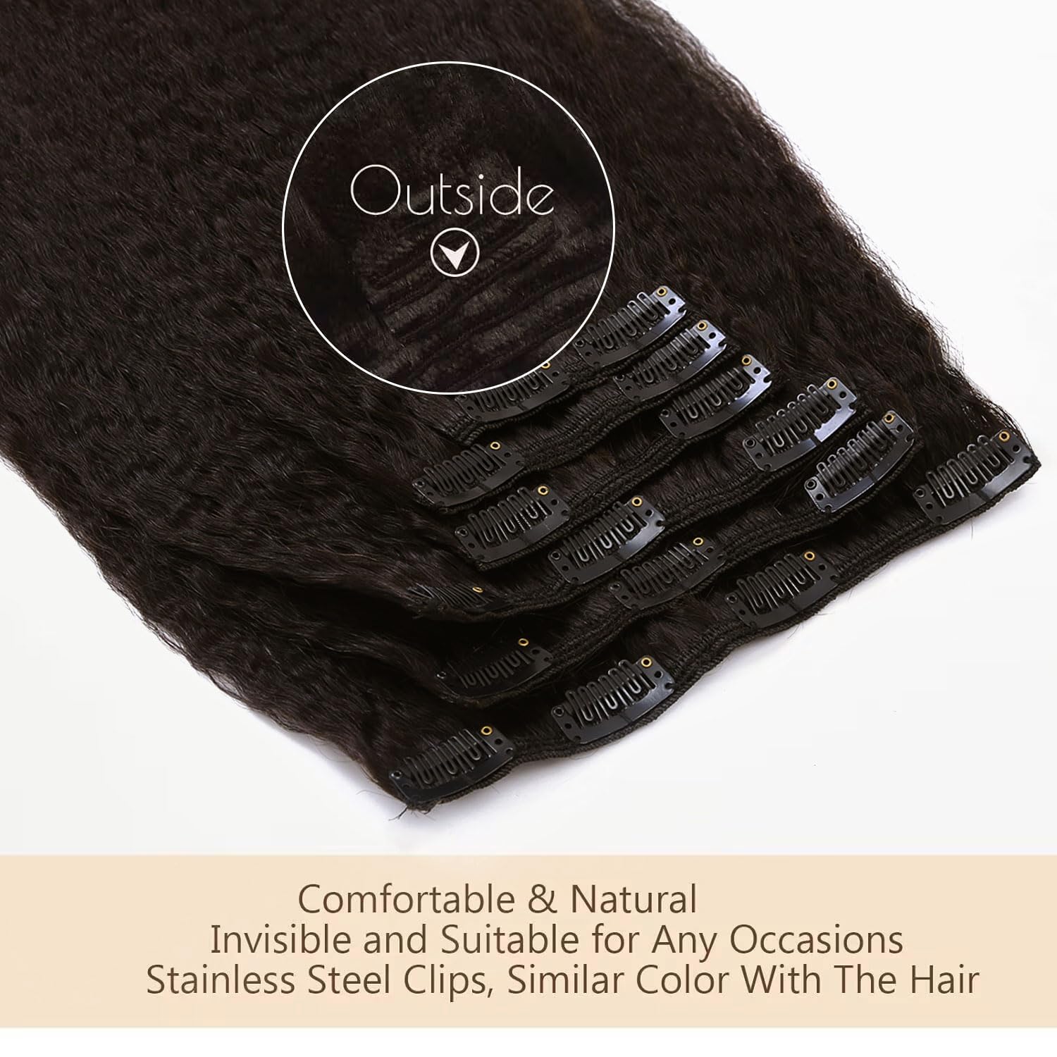 Loxxy Kinky Yaki Straight Clip-in Hair Extensions - 100% Real Human Hair for Black Women | 7-Piece Set (120g, 16in) | Double Weft for Big Volume & Soft Natural Look | Perfect for Daily Wear, Parties & Special Occasions