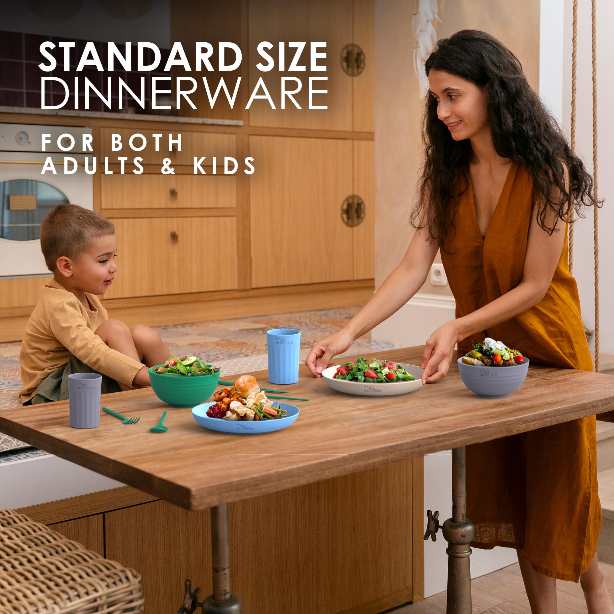 Eco-Friendly Wheat Straw Dinnerware Set for 4 - BPA-Free Microwave Safe Plates, Bowls & Utensils - Perfect for Camping, RV Trips, Dorms & Picnics - Sustainable Alternative to Plastic Dishes - Lightweight & Durable Camping Cookware Set