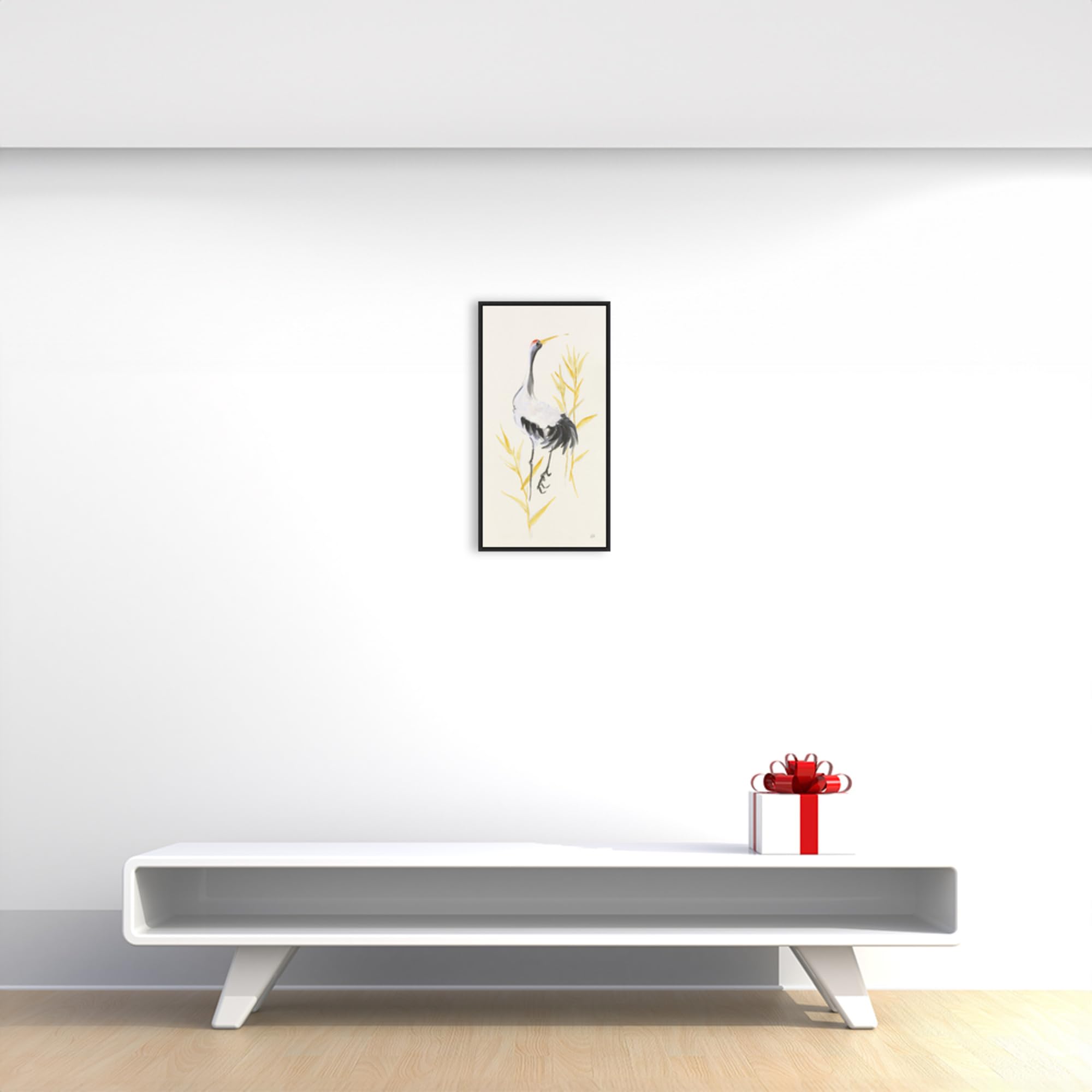 Amanti Art Framed Canvas Wall Art - 27x14 Crane Reeds I by Chris Paschke | Modern Animal Painting for Home Decor | Ready-to-Hang Framed Canvas Artwork for Living Room, Bedroom, Bathroom & Kitchen | Perfect Gift for Nature Lovers & Home Styling