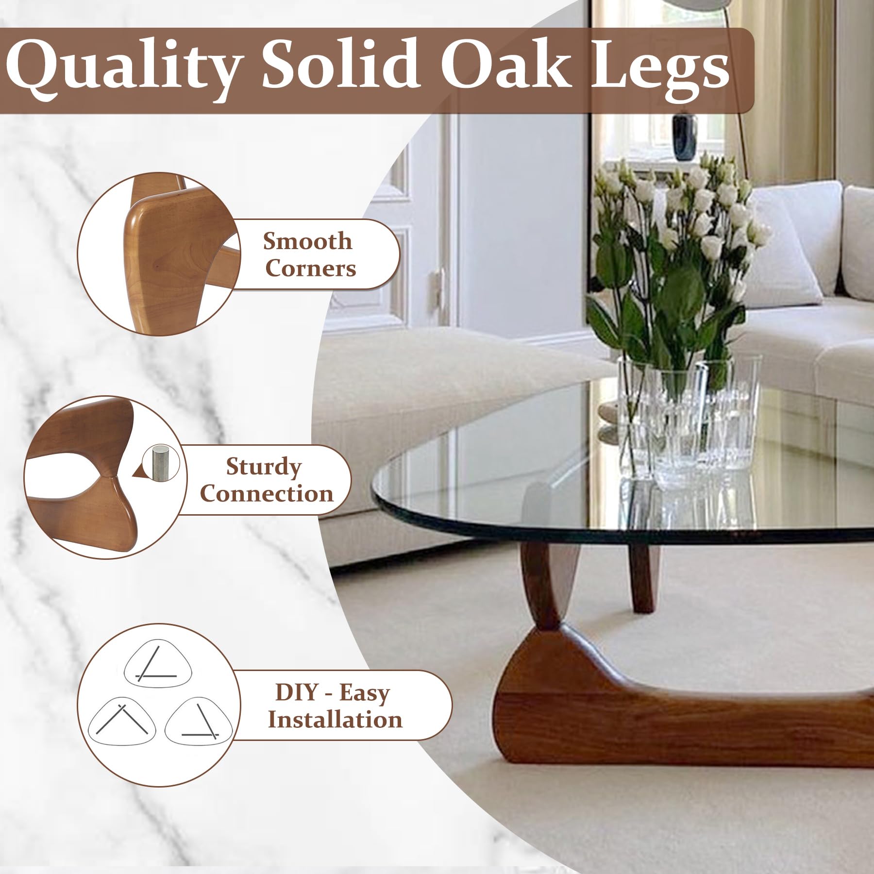 Modern Triangle Glass Coffee Table with Wooden Base - Mid-Century Abstract Design for Living Room, Study, Office, Hotel & Balcony - Walnut & Transparent Finish (50