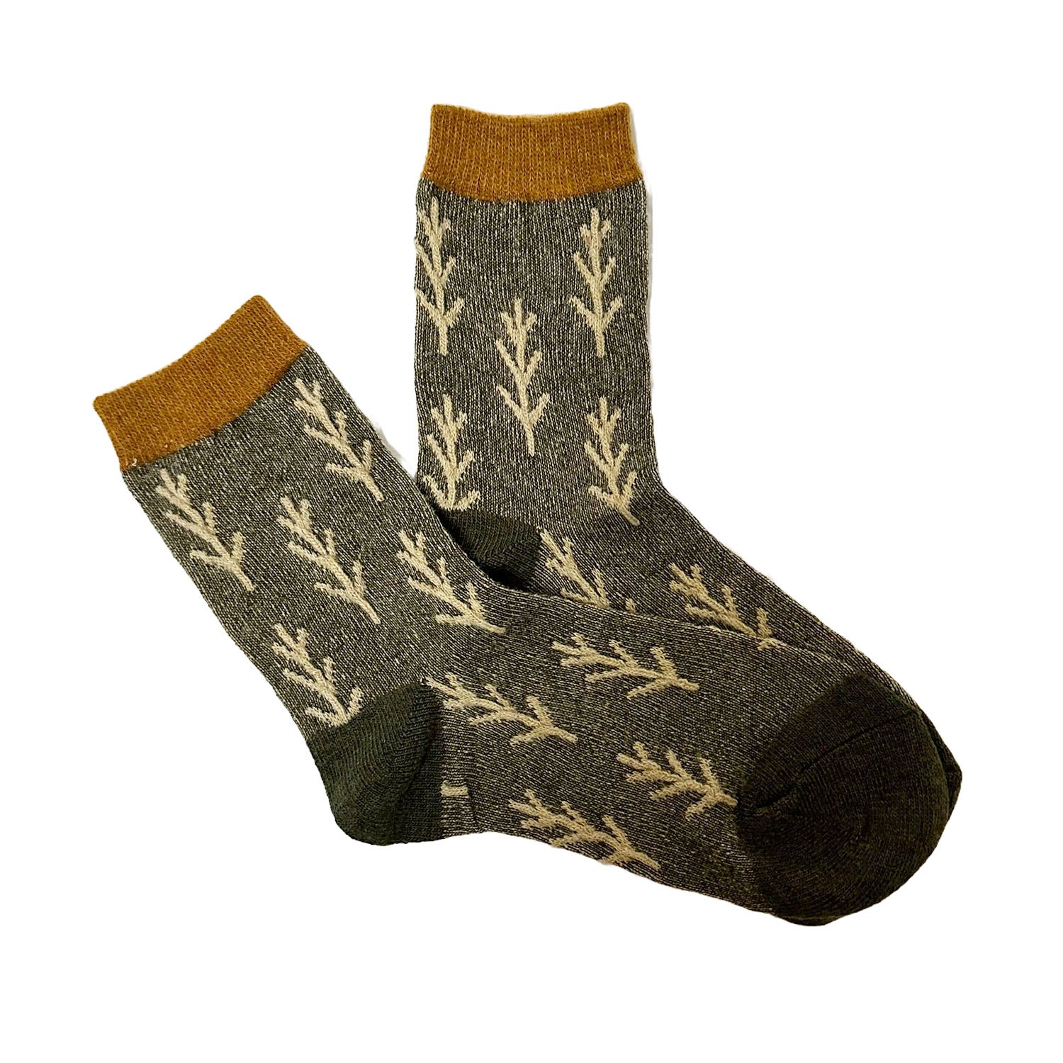 FLOOF Women's Alpine Socks - Warm Wool Hiking Socks for Outdoor Adventures (Green/Yellow) - Perfect for Camping, Skiing & Winter Sports