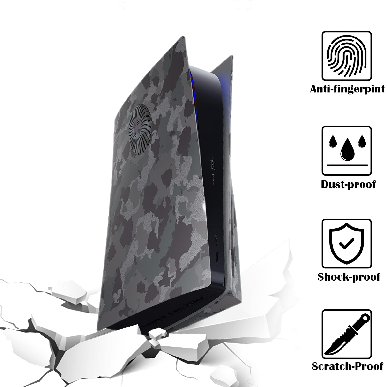 Cooling Vent Cover Plates for PS5 Disc Edition Console - Gray Camouflage Protective Faceplates & Side Panels Replacement | Enhance Airflow for Better Gaming Performance