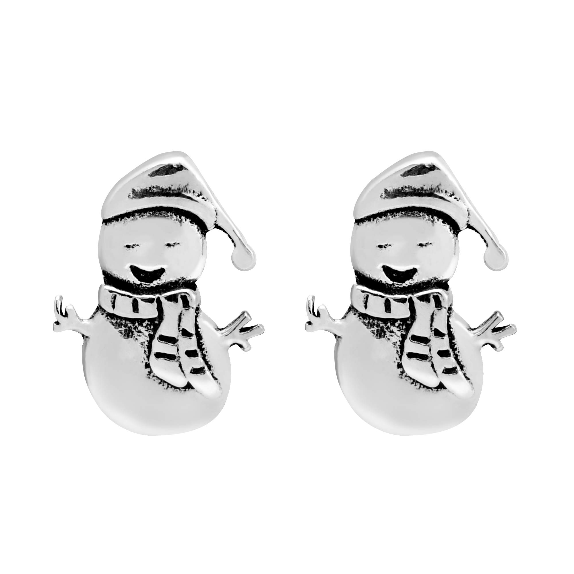 Festive Happy Snowman .925 Sterling Silver Post Stud Earrings for Women - Cute Christmas Holiday Jewelry & Winter Snowman Studs - Perfect for Holiday Parties, Gift Giving & Winter Fashion Accessories