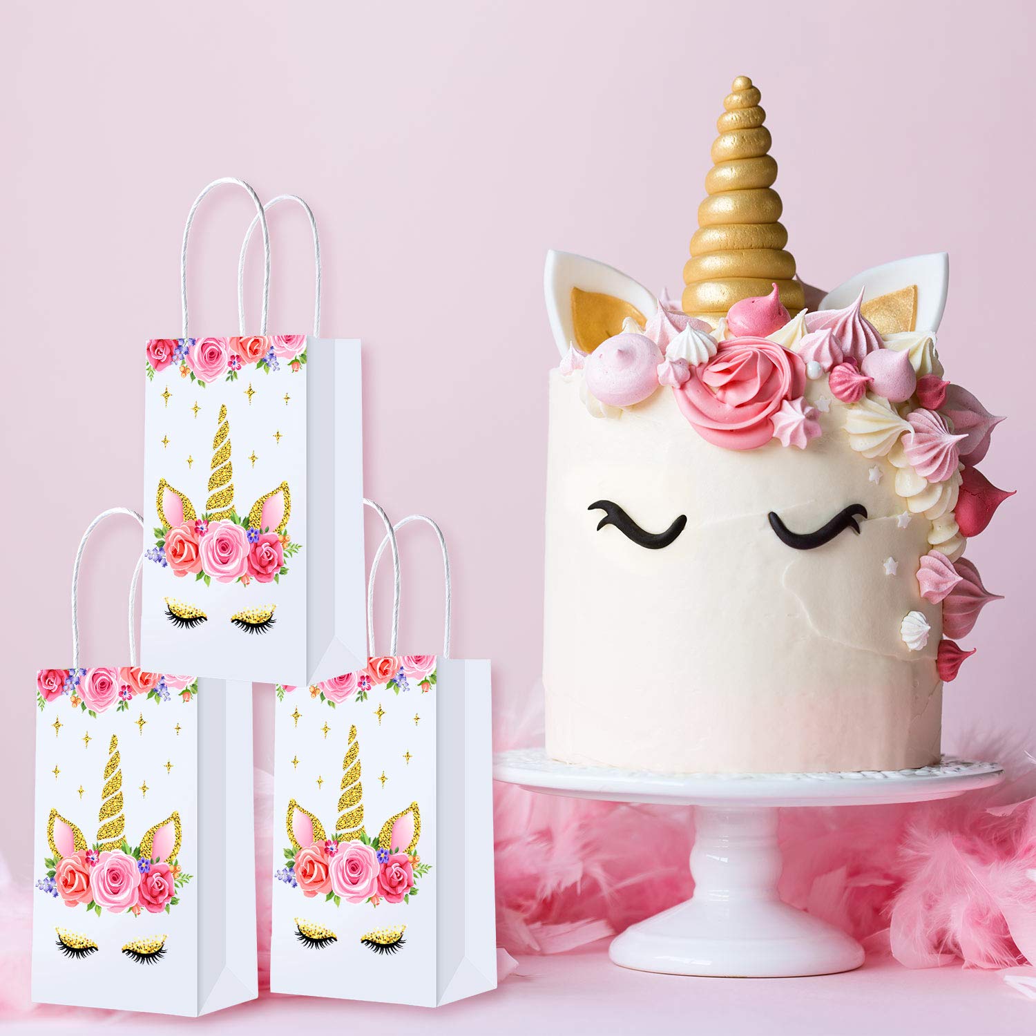 12 Pack Unicorn Party Favor Bags with Handles - Rainbow Themed Birthday Party Supplies for Kids, Baby Showers & Special Events - Perfect for Candy, Treats & Goodie Gifts (Boys & Girls) - Great for Unicorn Themed Celebrations, Birthday Parties & Festive Gatherings