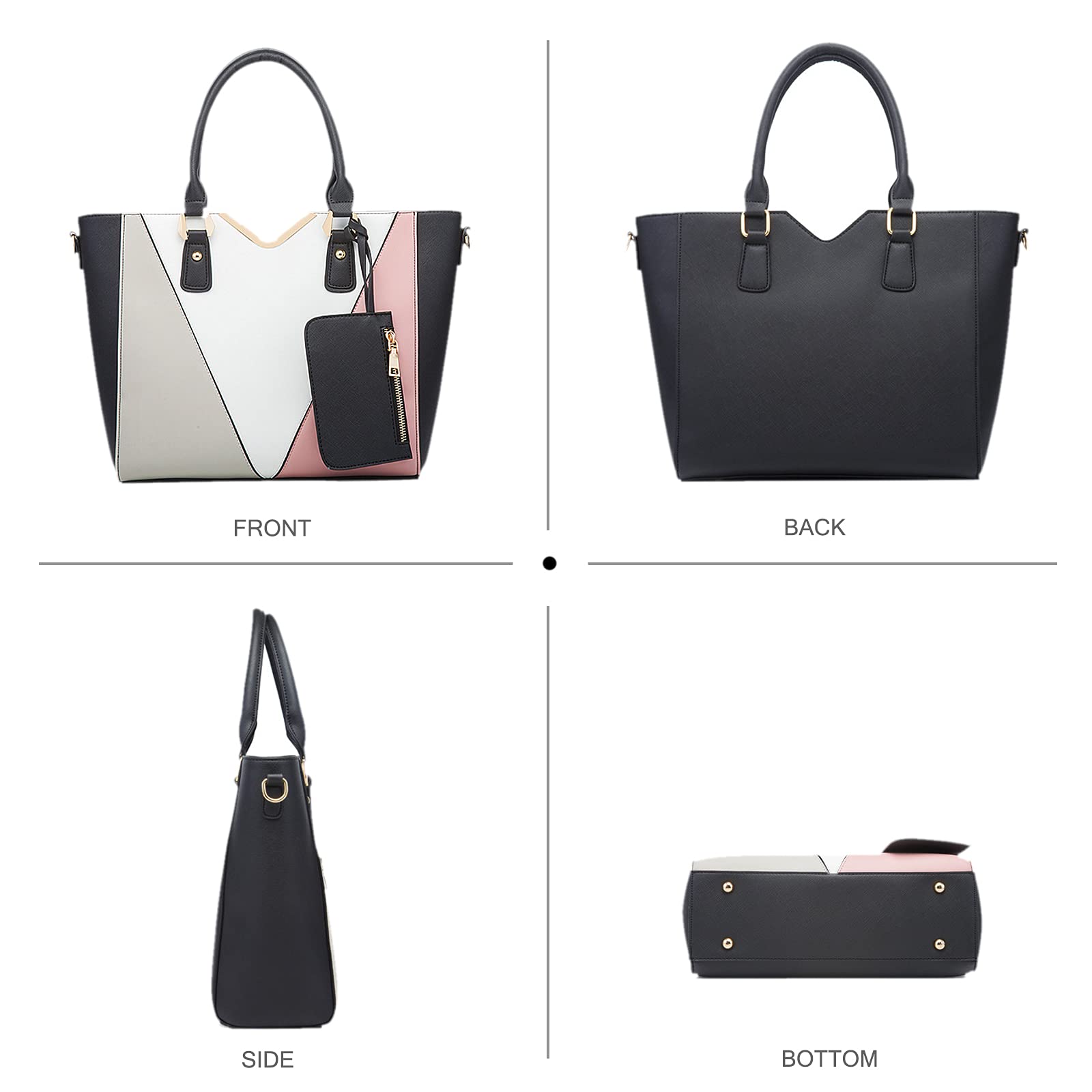 NICOLE & DORIS Women's 4-in-1 Handbag Set - Fashion Color Block Shoulder Bag, Large Tote, Crossbody Bag & Clutch Purse for Work, Travel & Daily Use | Stylish & Functional Women's Accessories
