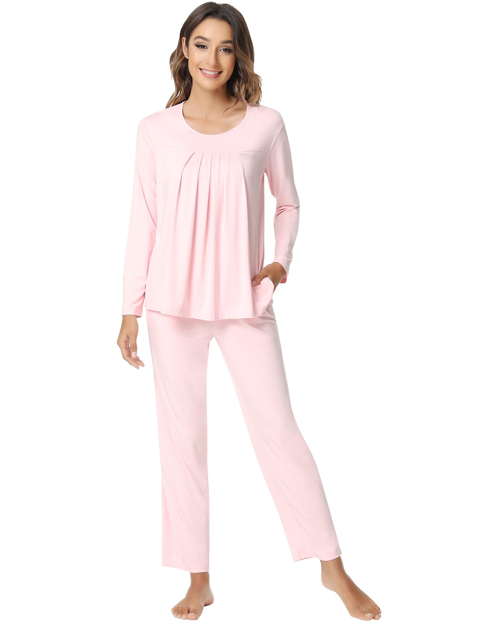 NACHILA Women's Bamboo Viscose Pajama Set - Long Sleeve Comfy Loungewear for Sleep & Relaxation