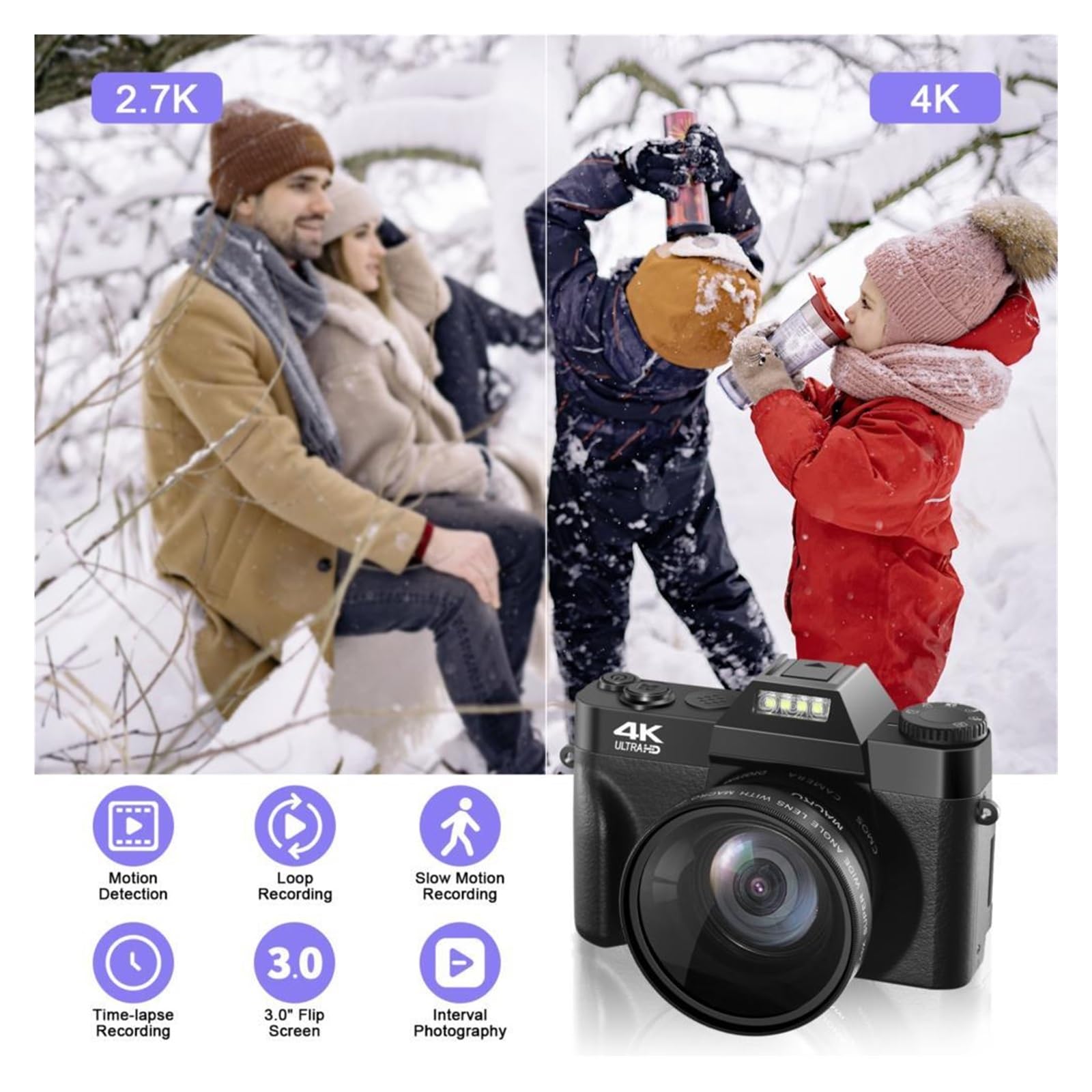 4K Digital Camera 48MP Vlogging Camera with Auto Focus & 16X Zoom - 60FPS Video Recording, Wide-Angle Lens - Perfect for YouTube, Travel, and Family Moments