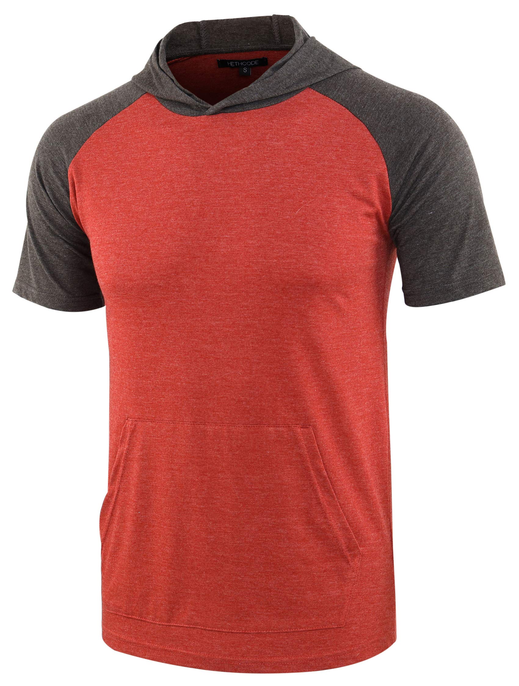 HETHCODE Men's Lightweight Short Sleeve Baseball Hoodie with Pocket - Athletic Performance Tee Shirt for Casual Wear, Gym & Outdoor Activities