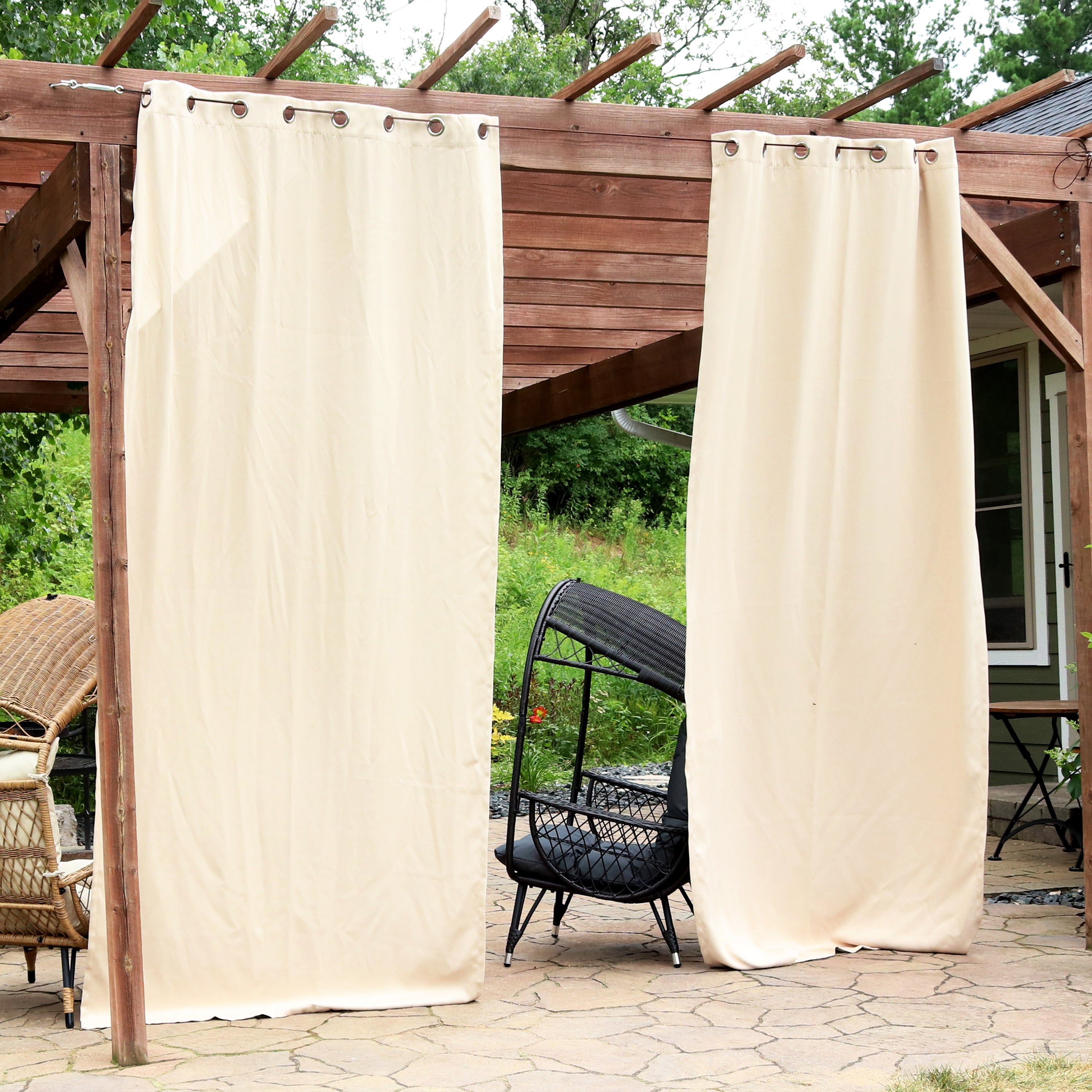Sunnydaze Beige Blackout Curtains for Outdoor Use - UV Protection & Privacy - Perfect for Patio, Deck, and Sunroom