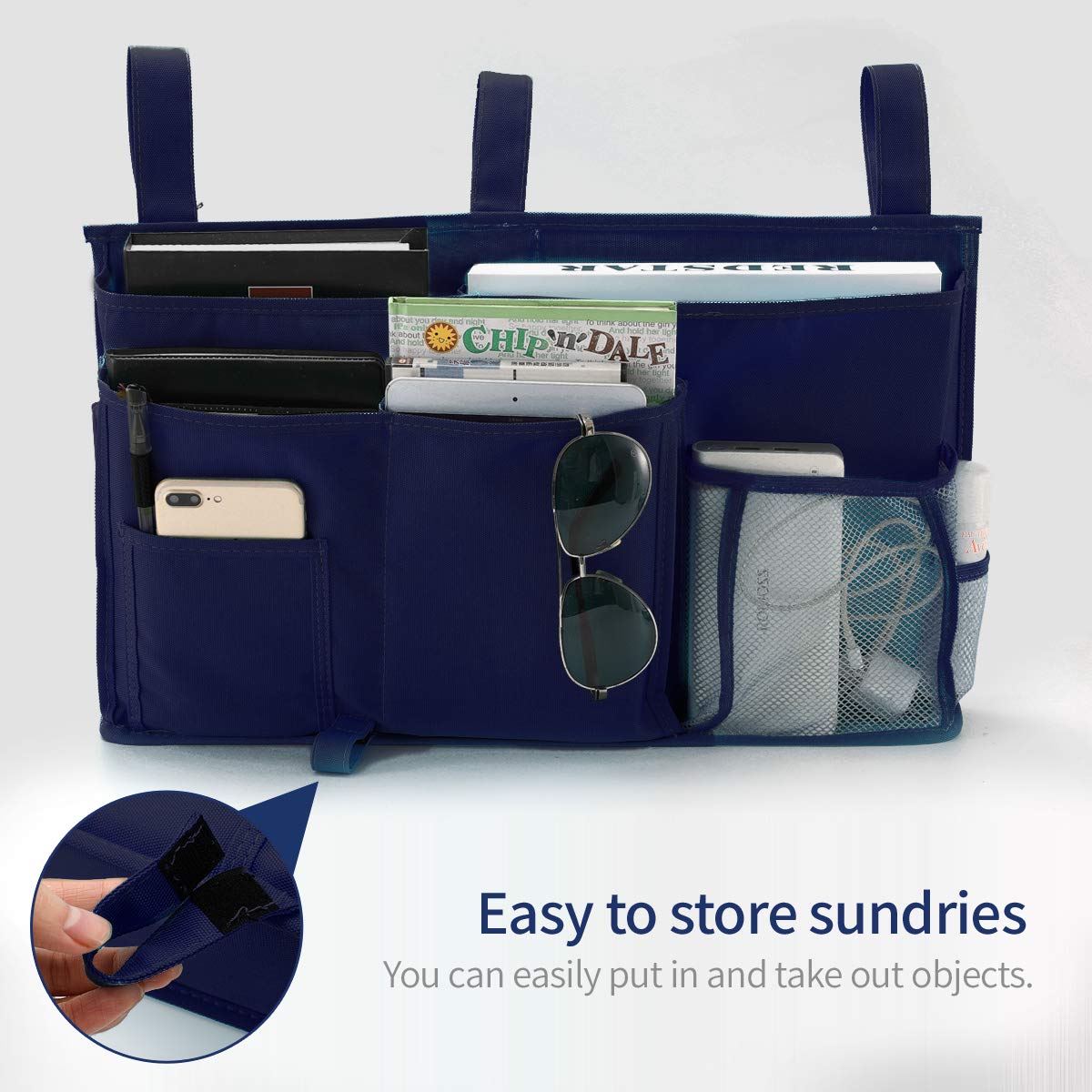 Bseash Bunk Bed Organizer - 8-Pocket Hanging Storage Bag for College Dorm, Hospital & Baby Bed Rails - 600D Oxford Cloth (Navy Blue) - Perfect for Organizing Books, Phones & Essentials in Small Spaces