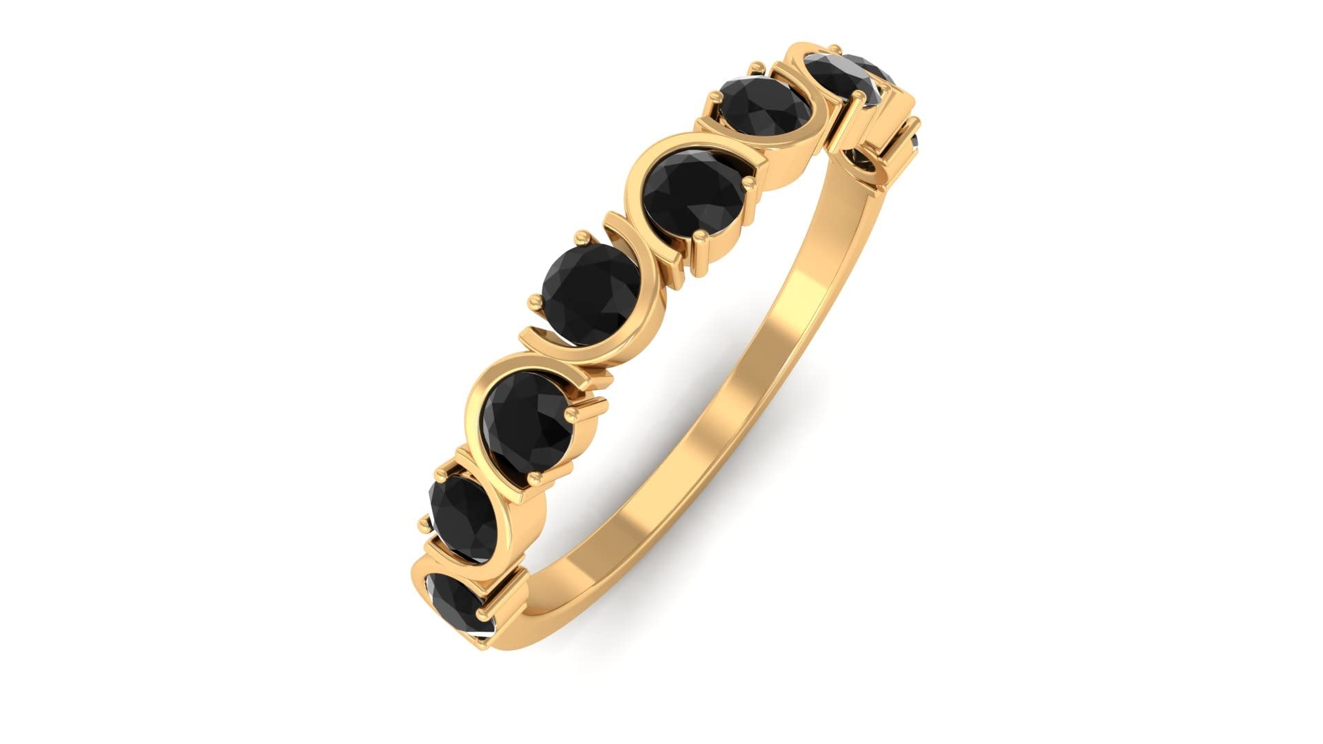 0.50 CT Black Onyx Half Eternity Ring for Women - 14K Solid Gold Onyx & Gold Semi Eternity Band - Elegant Stackable Ring for Anniversary, Wedding, or Everyday Wear