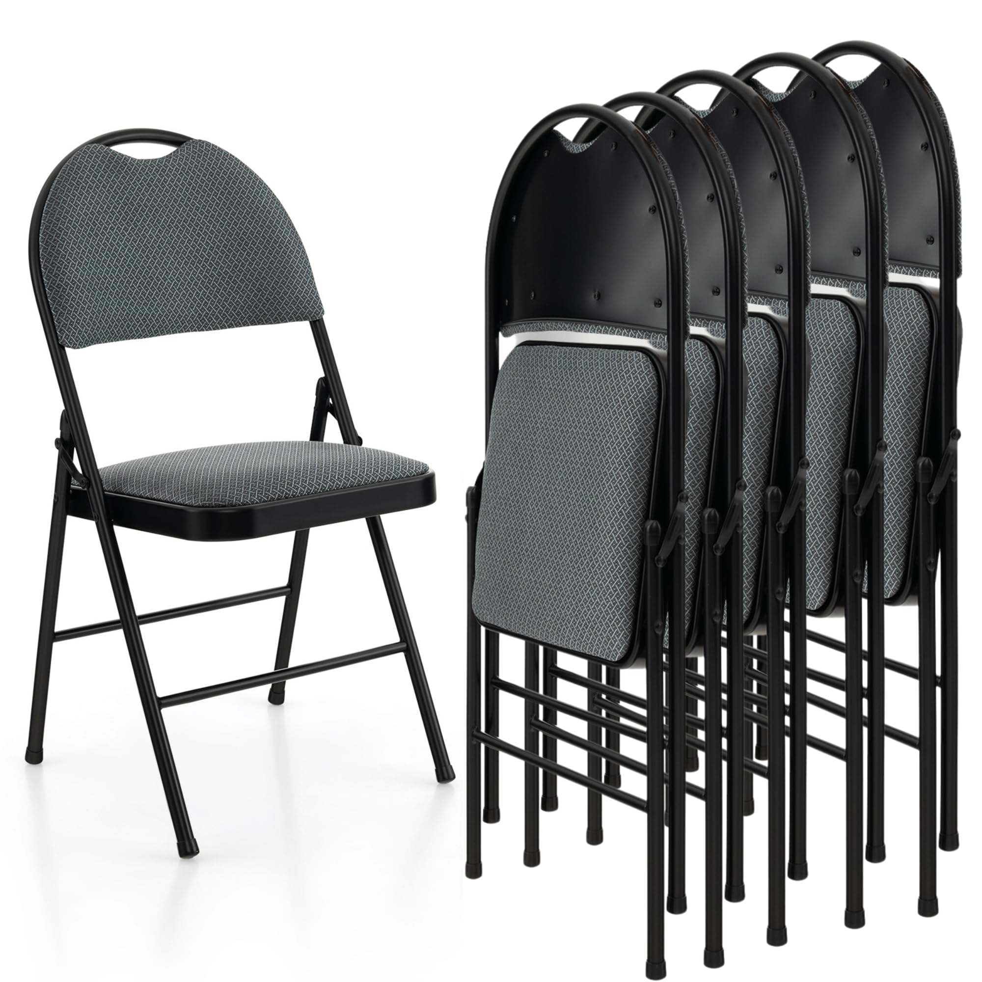6-Pack Folding Chairs with Padded Seat & Back - Portable Metal Frame Chairs for Home, Office, Camping, Picnics & Outdoor Events - Comfortable Upholstered Chairs (Set of 6)