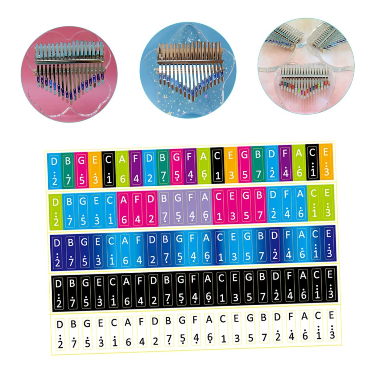17-Note Kalimba Tab Stickers for Beginners - 5pcs PVC Thumb Piano Stickers with Easy Installation | Perfect for Learning, Practice & Music Education