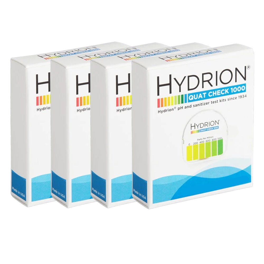Quat Chek 0-1000ppm High Range Sanitizer & Disinfectant Test Strips (4 Pack) - Professional Water Quality Testing for Pools, Spas, and Food Service Equipment