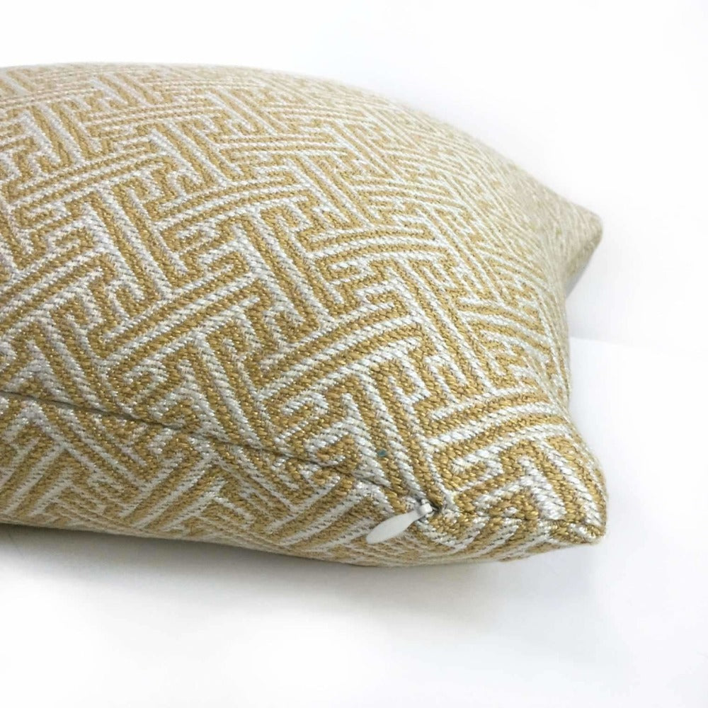 Atlas Greek Key Yellow Gold Geometric Pillow Cover - Luxury Decorative Throw Pillow Case for Sofa, Bed, Couch - Home Decor Accent