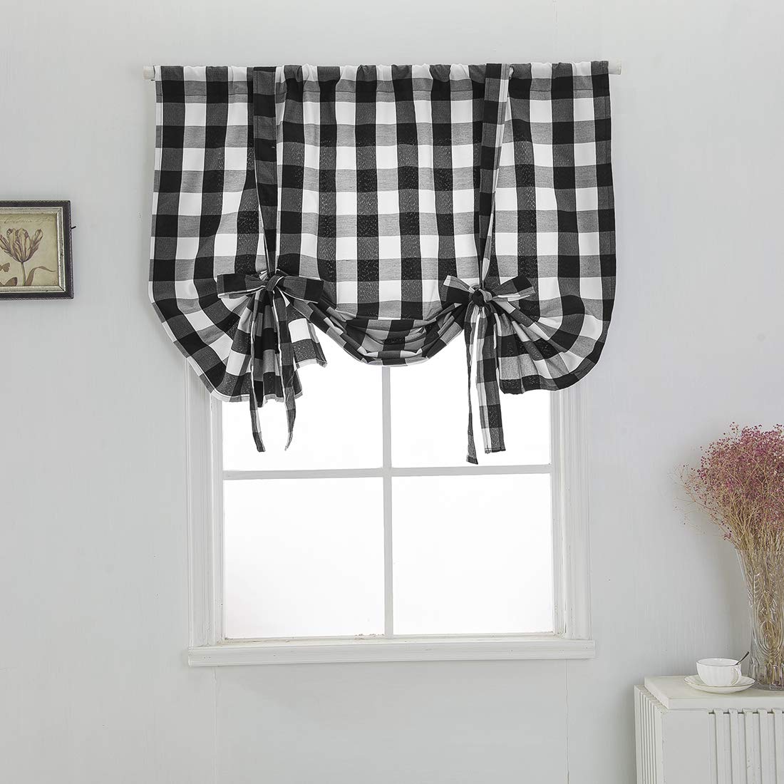 Black and White Plaid Balloon Window Curtains - 31