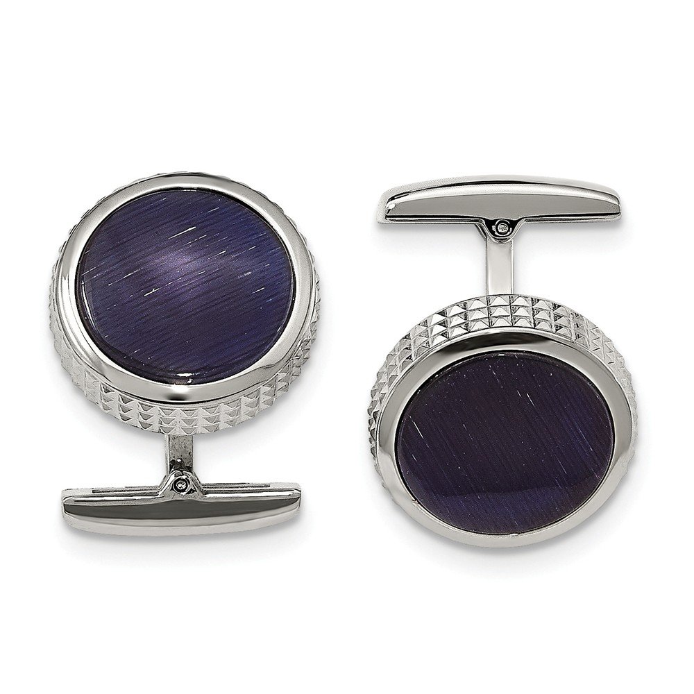 Premium Stainless Steel Blue Cat's Eye Textured Round Cufflinks for Men - Elegant Dress Accessories for Weddings, Business Meetings & Formal Events