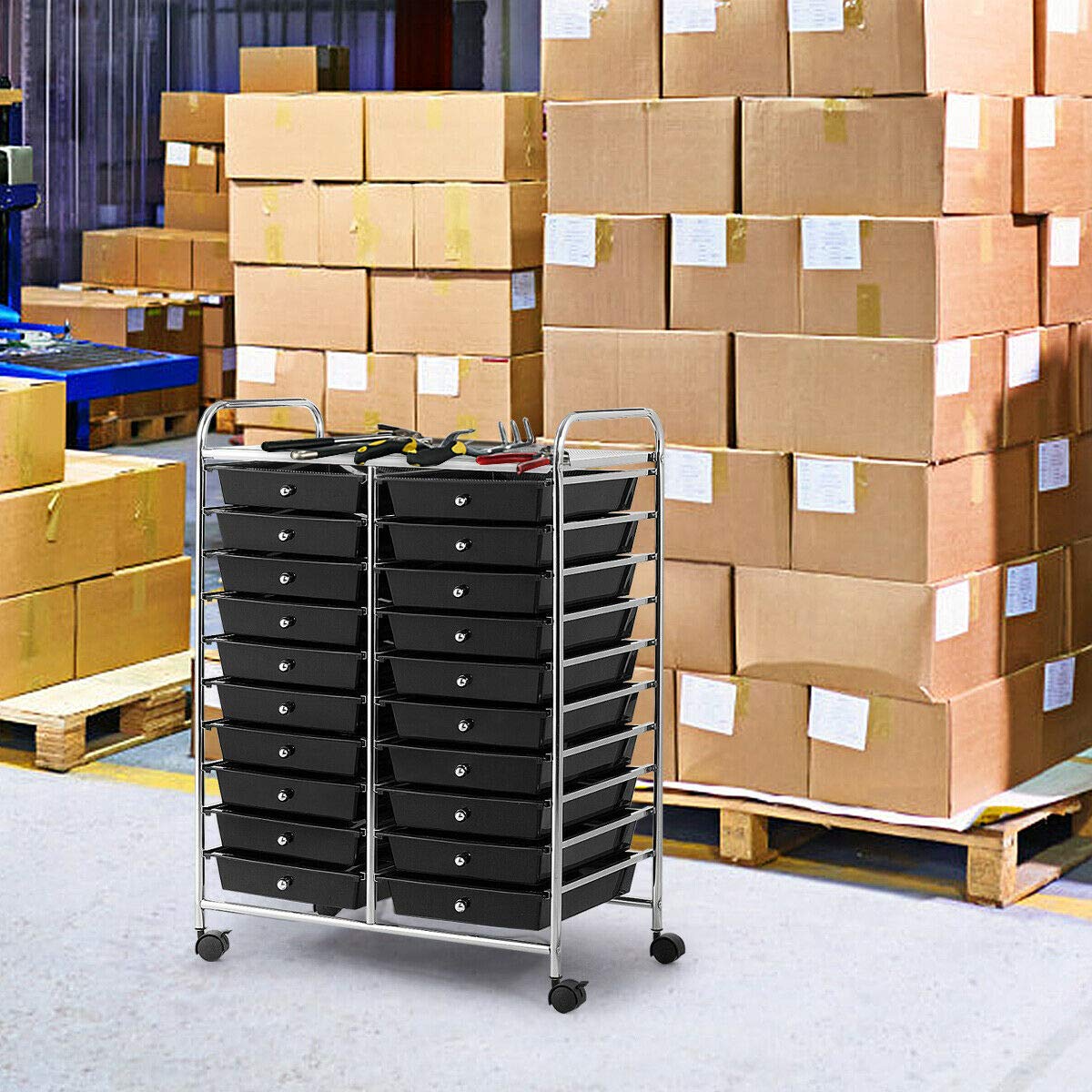 Black 20-Drawer Rolling Cart Storage Organizer for Scrapbook Paper & Studio Supplies - Lightweight, Easy to Move with Spacious Storage - Perfect for Home Office, Garage, School & Craft Room Organization