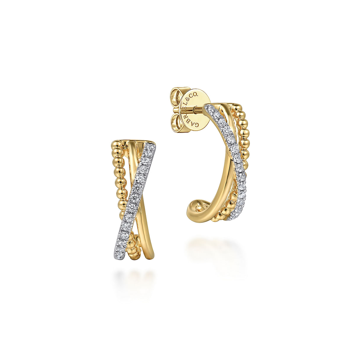 14K Yellow Gold Diamond Bujukan J Earrings for Women – Elegant Dangle Hoop Earrings for Party, Wedding & Everyday Wear (EG15022Y45JJ)