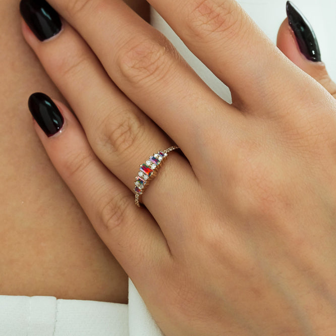 Black Baguette Fire Opal Gemstone Ring for Women - Elegant Vintage Style Jewelry Gift for Birthday, Anniversary & Special Occasions