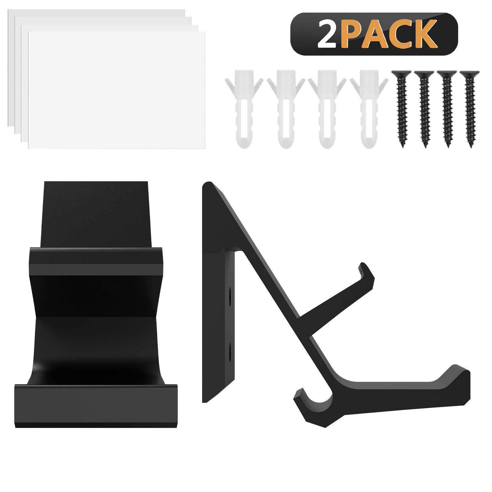 Geekria Aluminum Gaming Headphone Stand & Controller Holder - Wall Mounted Bracket for Xbox One, PS5, PS4, DualShock, HyperX - Space Saving Headset Hanger (2 Pack, Black) - Perfect for Gaming Setup & Desk Organization