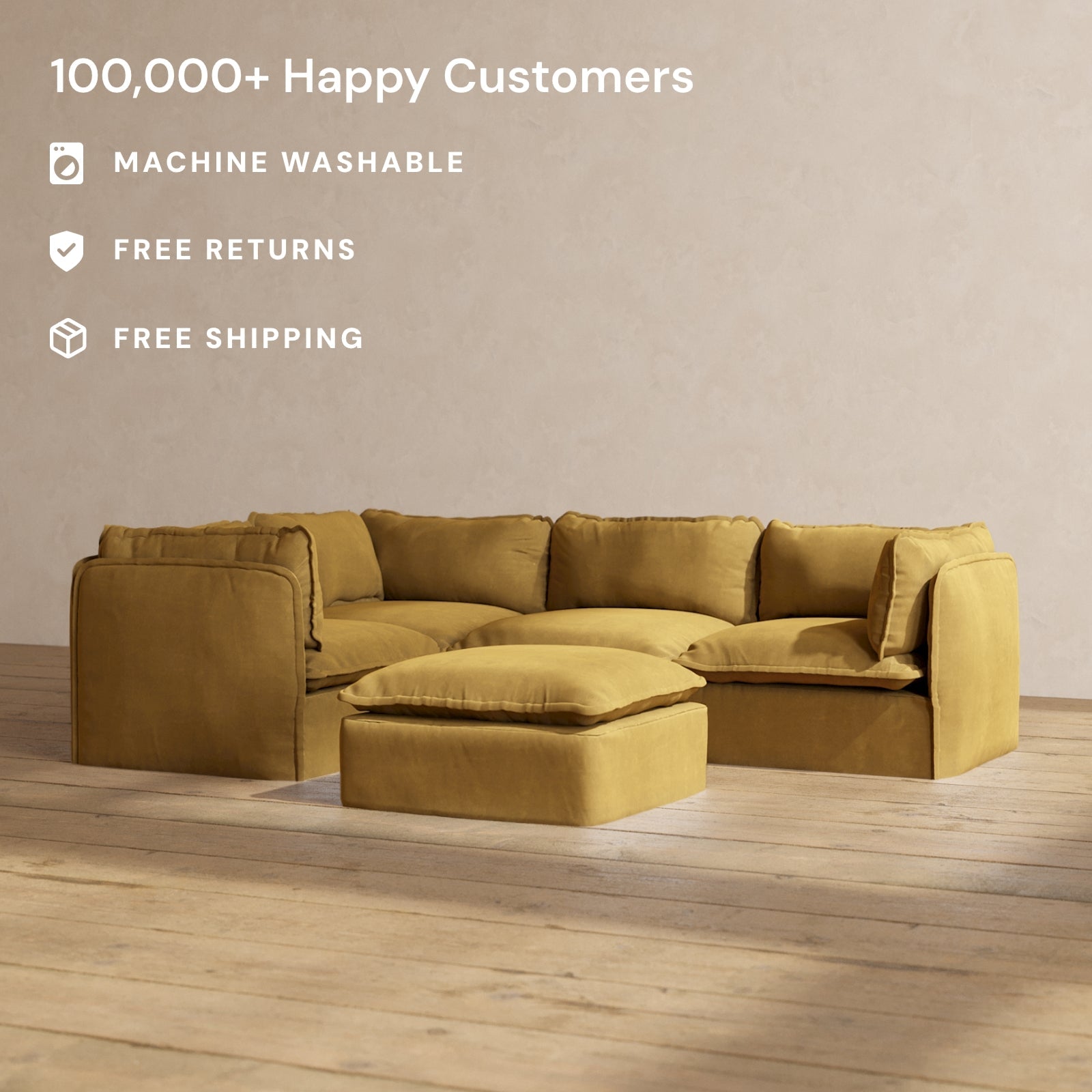 Modular Performance 4-Seater Corner Sectional Sofa with Ottoman in Toffee Brown | Premium Fabric Blend | Perfect for Living Room, Family Room & Home Theater