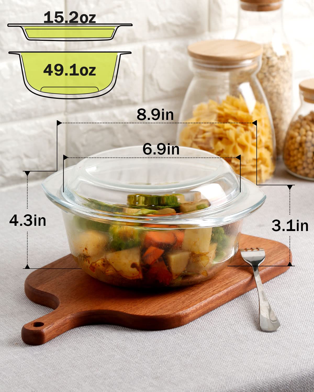 Clear Round Glass Casserole Dish with Lid - 1.5L Non-Plastic Oven-Safe Baking Bowl | Microwave, Freezer & Dishwasher Safe | Perfect for Casseroles, Lasagna & Meal Prep