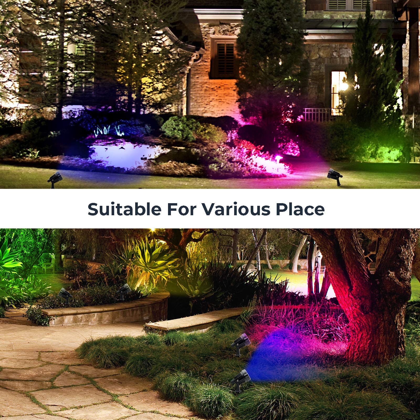20W RGB LED Landscape Spot Lights with Remote - Waterproof Outdoor Halloween Lighting for Dance Party, Yard, Lawn, Path, Tree & Garden Decor (4 Pack) - Perfect for Holiday Events, Backyard Parties & Pathway Illumination