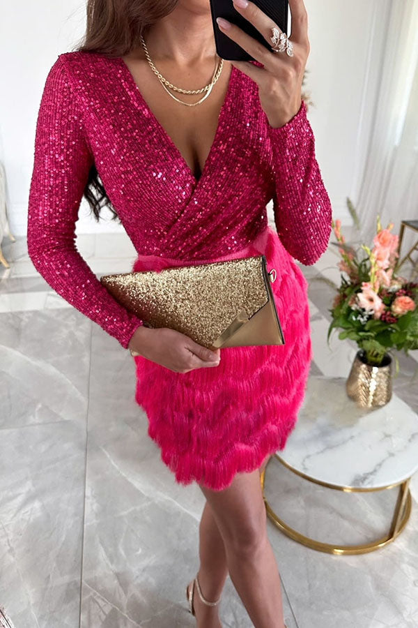 Sparkling Sequin Patchwork Tiered Fringe Mini Dress for Women | Sexy Club & Party Outfit | Perfect for Nightlife, Dancing, and Special Occasions