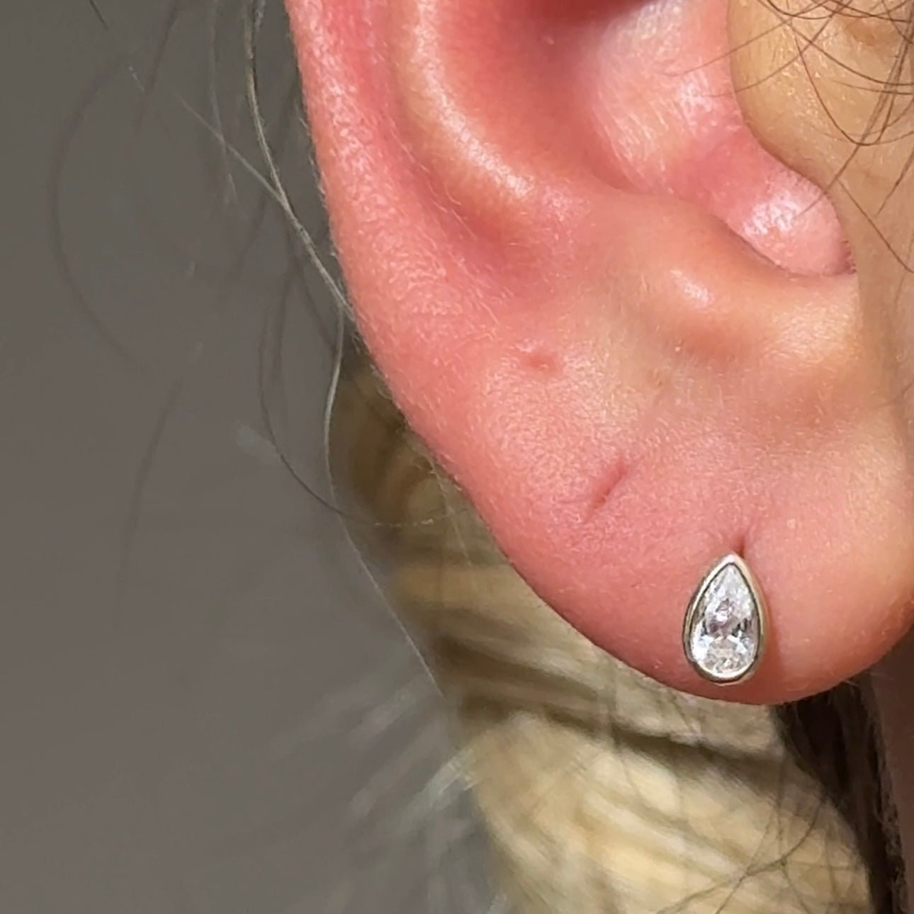14k Yellow Gold Pear Gemstone Stud Earrings - Dainty Bezel Set Flat Back Earrings for Women, Perfect for Everyday Wear & Special Occasions