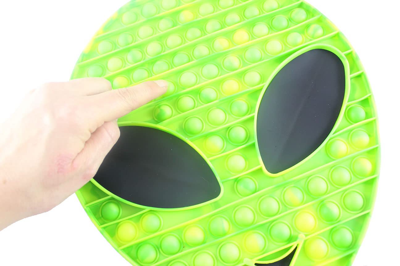 Green Jumbo Alien Bubble Pop Fidget Toy - Silicone Push Poke Sensory Stress Relief Toy for Kids & Adults - Bubble Popper Anxiety Reducer for Classroom, Office & Travel - OT Approved Fidget Tool (1 Green Alien)