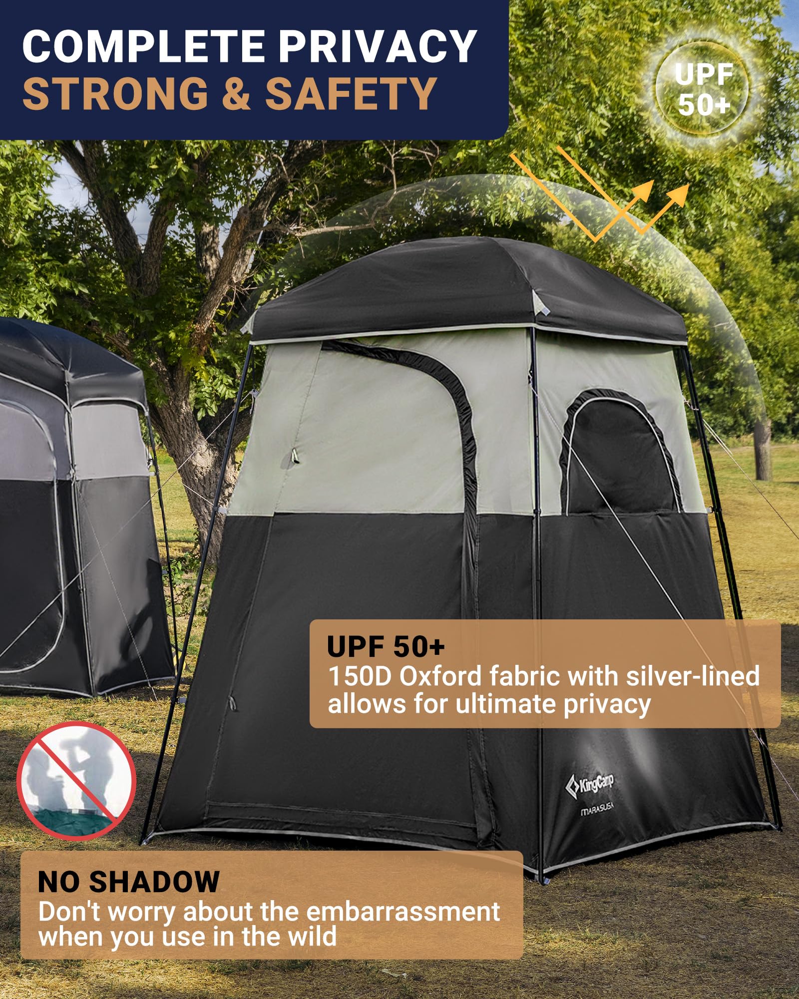 KingCamp Luxury Camping Shower Tent with Portable Shower Bag - 1 Room & 2 Room Privacy Shelter Toilet Tent for Outdoor Adventures, Beach Trips & RV Camping