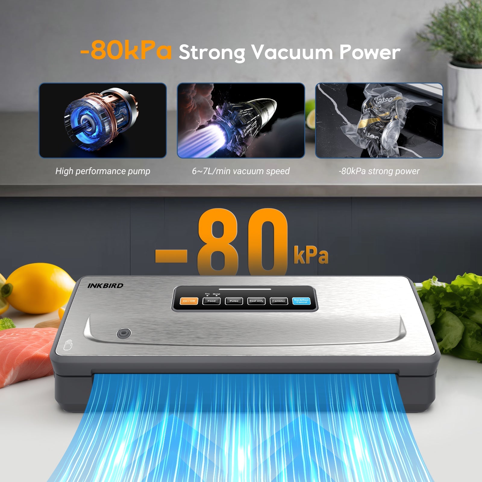 INK VS06 Vacuum Sealer Machine for Food Preservation - Compact & Powerful Vacuum Sealing System for Meat, Vegetables, Cheese | Perfect for Meal Prep, Sous Vide & Freezer Storage
