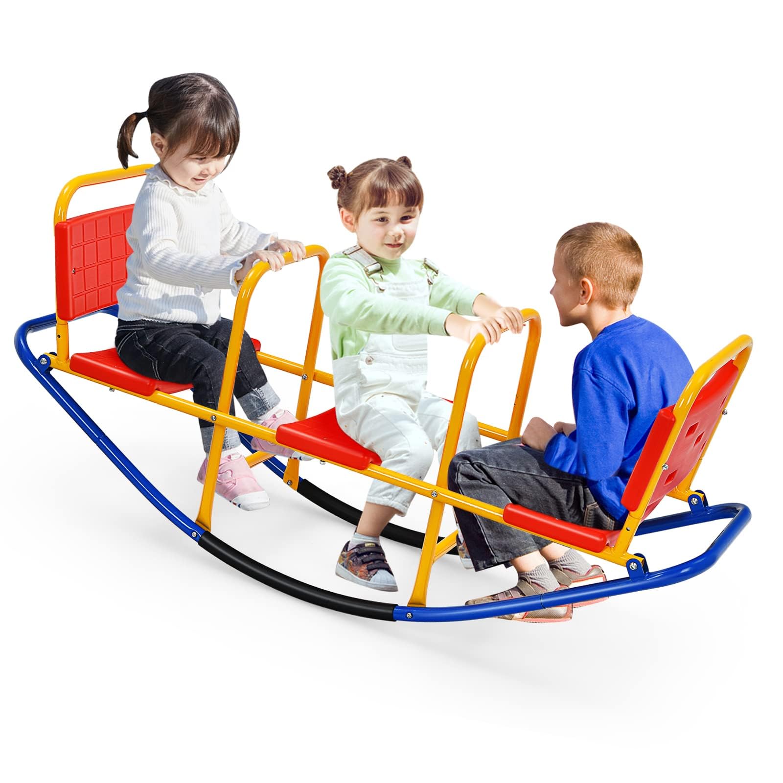Costzon 2-in-1 Metal Teeter Totter Seesaw for Kids Ages 3-8 - Outdoor Rocking Toy with Easy-Grip Handles for Toddlers - Indoor/Backyard Play Equipment for Preschoolers (1-3 Person Capacity) - Perfect for Home, School & Park Playdates