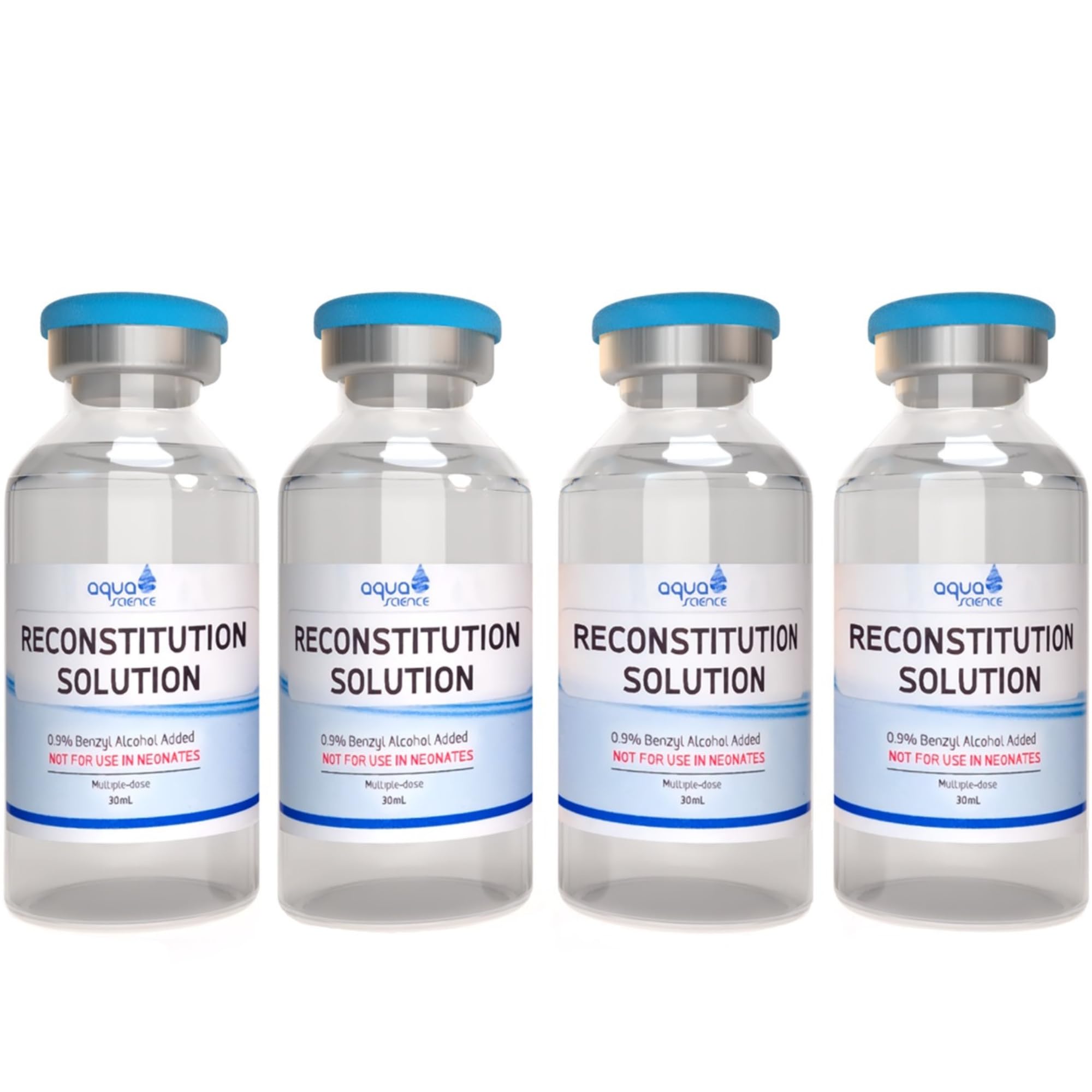Reconstitution Solution 4-Pack - 30ml Ultra Clean Solution in Premium Glass Vials | Made in USA | For Peptides, Botox & Vitamin Mixing | Medical & Cosmetic Use