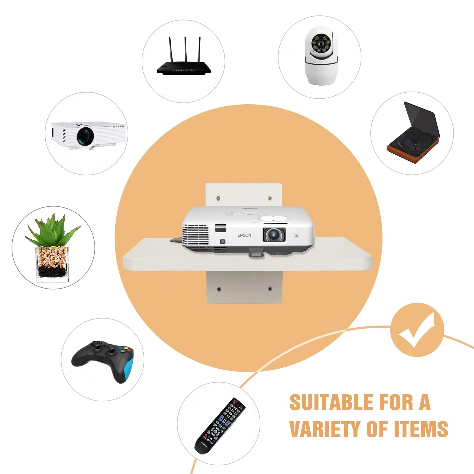 BiJun Floating Wall Mount TV Shelf - Universal Media Stand for Projector, Speaker, Router, DVD Player, PS4, Cable Box & Game Consoles - Space-Saving Home Entertainment Storage Solution (Perfect for Living Room, Bedroom & Home Theater Setup)